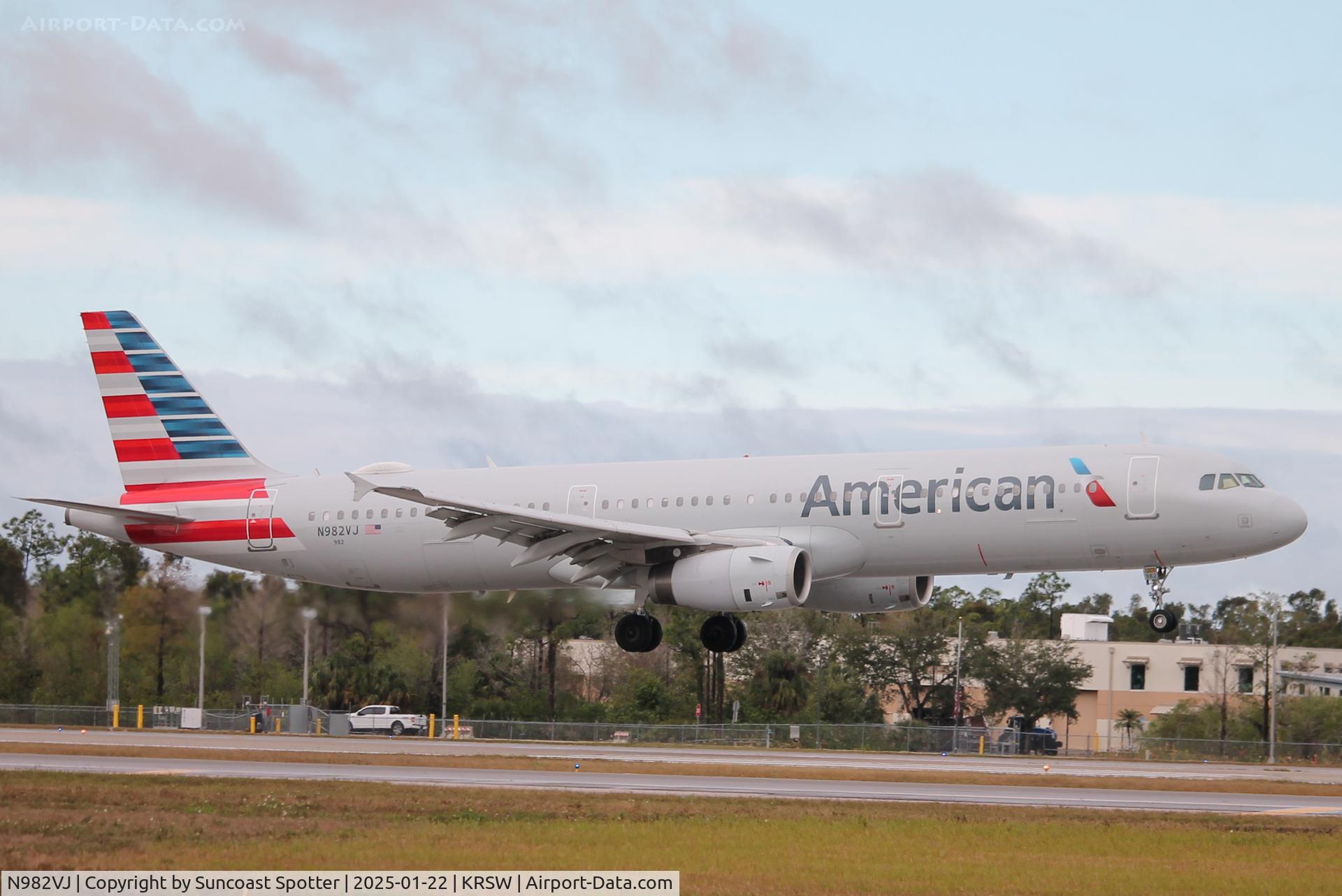 N982VJ, 2012 Airbus A321-231 C/N 5374, American Flight 1935 arrives on Runway 6 at Southwest Florida International Airport following flight from Charlotte-Douglas International Airport