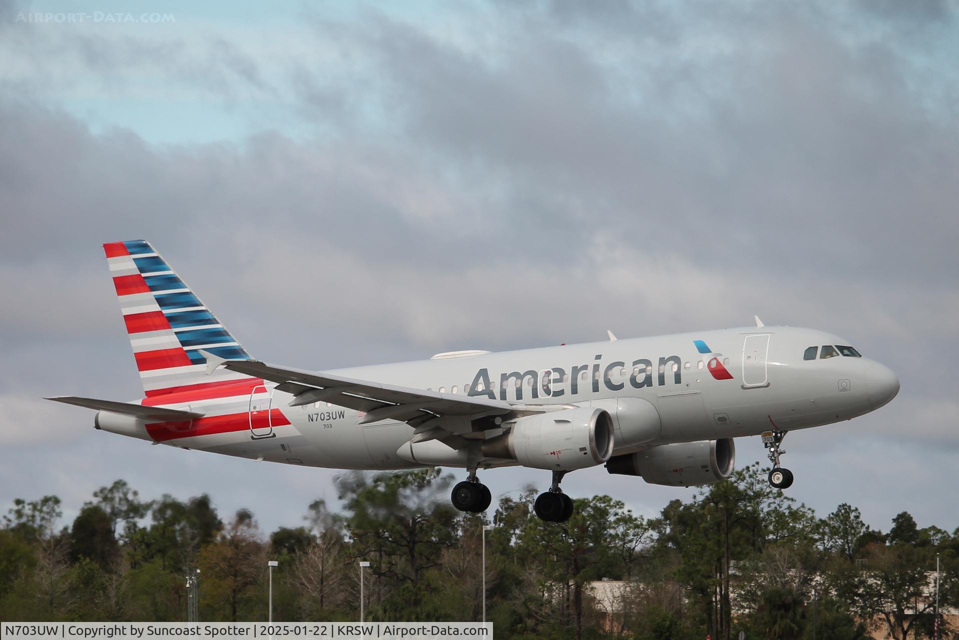 N703UW, 1998 Airbus A319-112 C/N 0904, American Flight 596 arrives on Runway 6 at Southwest Florida International Airport following flight from Philadelphia International Airport