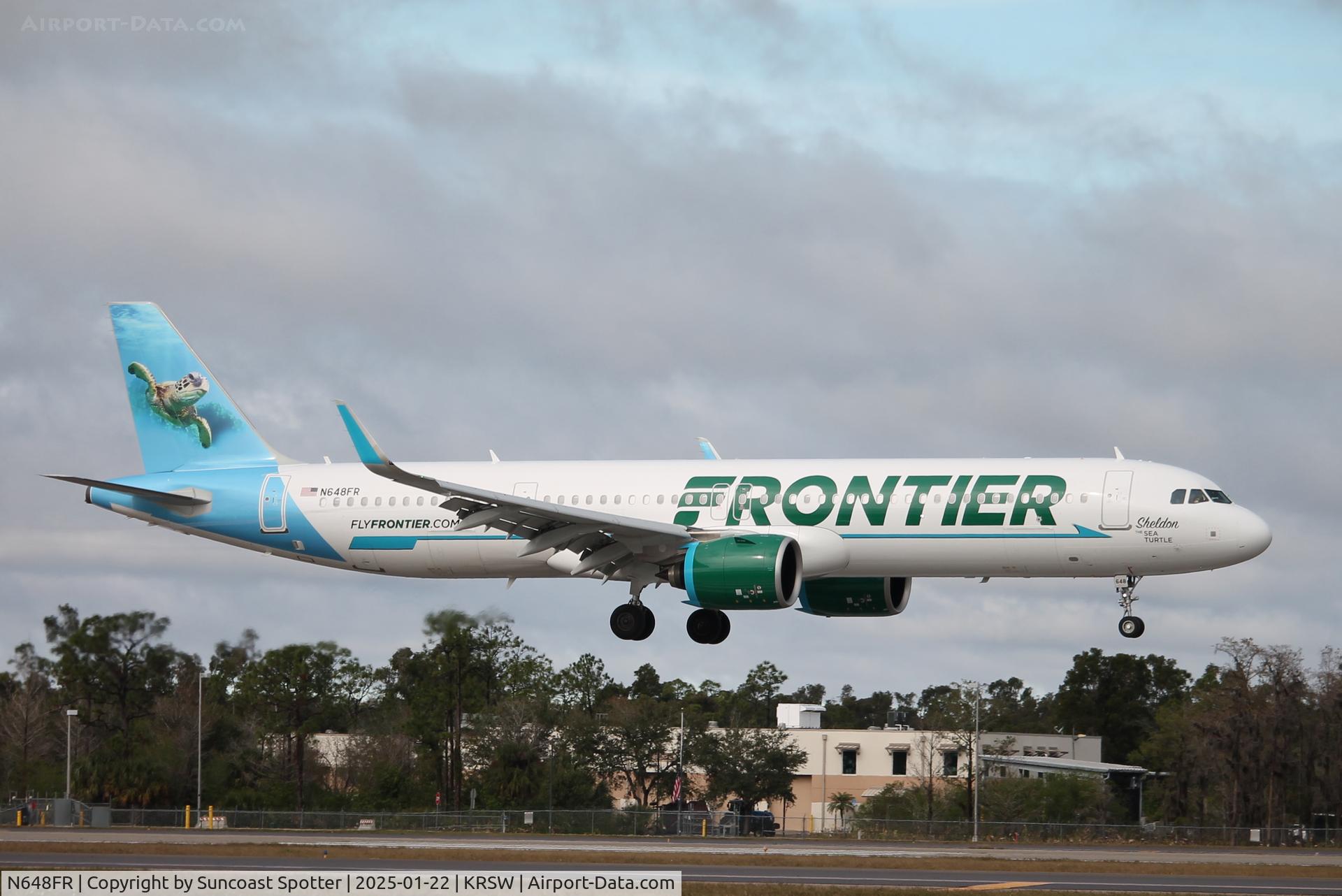 N648FR, 2024 Airbus A321- 271NX C/N 12000, Frontier Flight 3955 arrives on Runway 6 at Southwest Florida International Airport following flight from Buffalo-Niagara International Airport