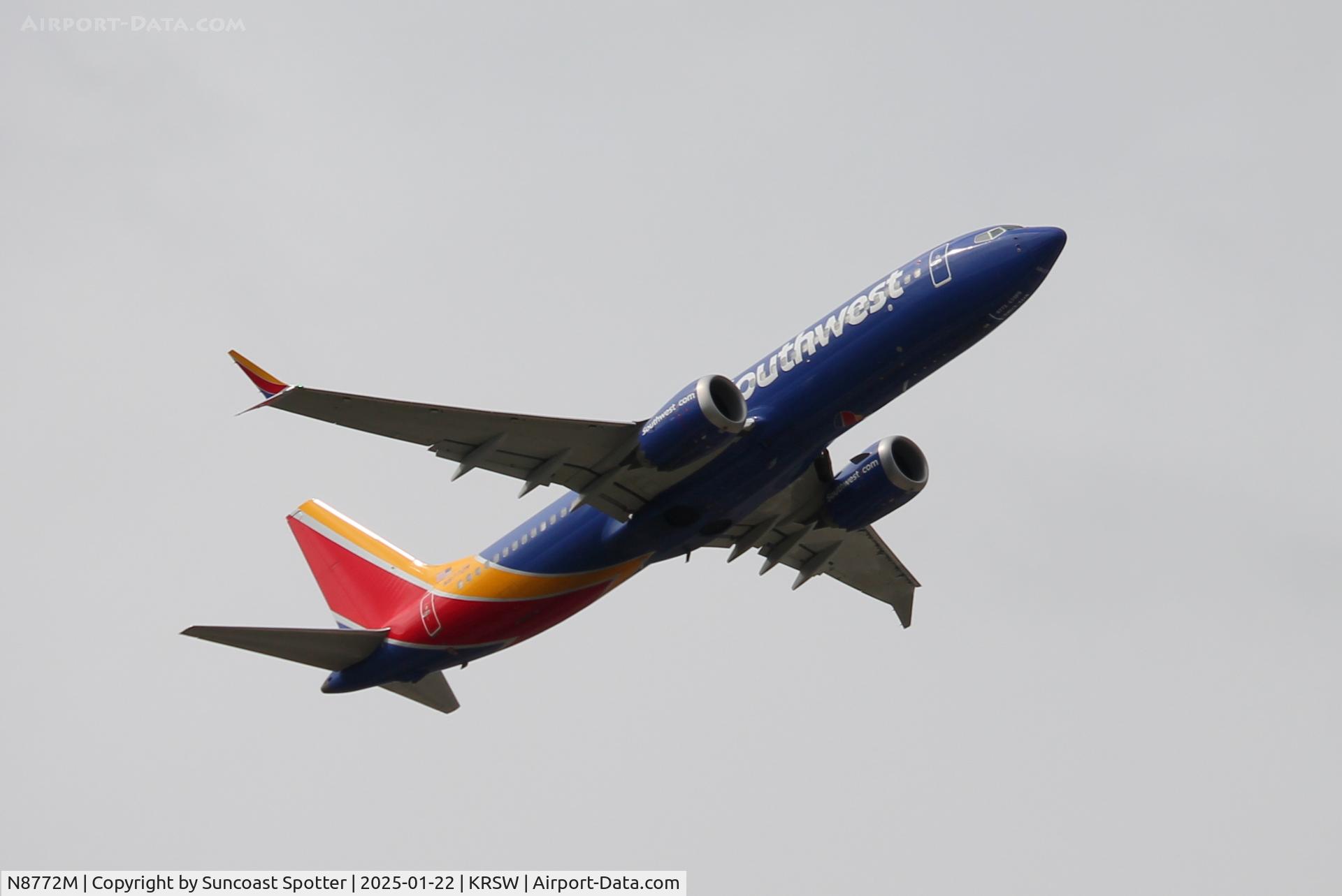 N8772M, 2022 Boeing 737 MAX 8 C/N 67515, Southwest Flight 4104 departs Runway 6 at Southwest Florida International Airport enroute to Indianapolis International Airport