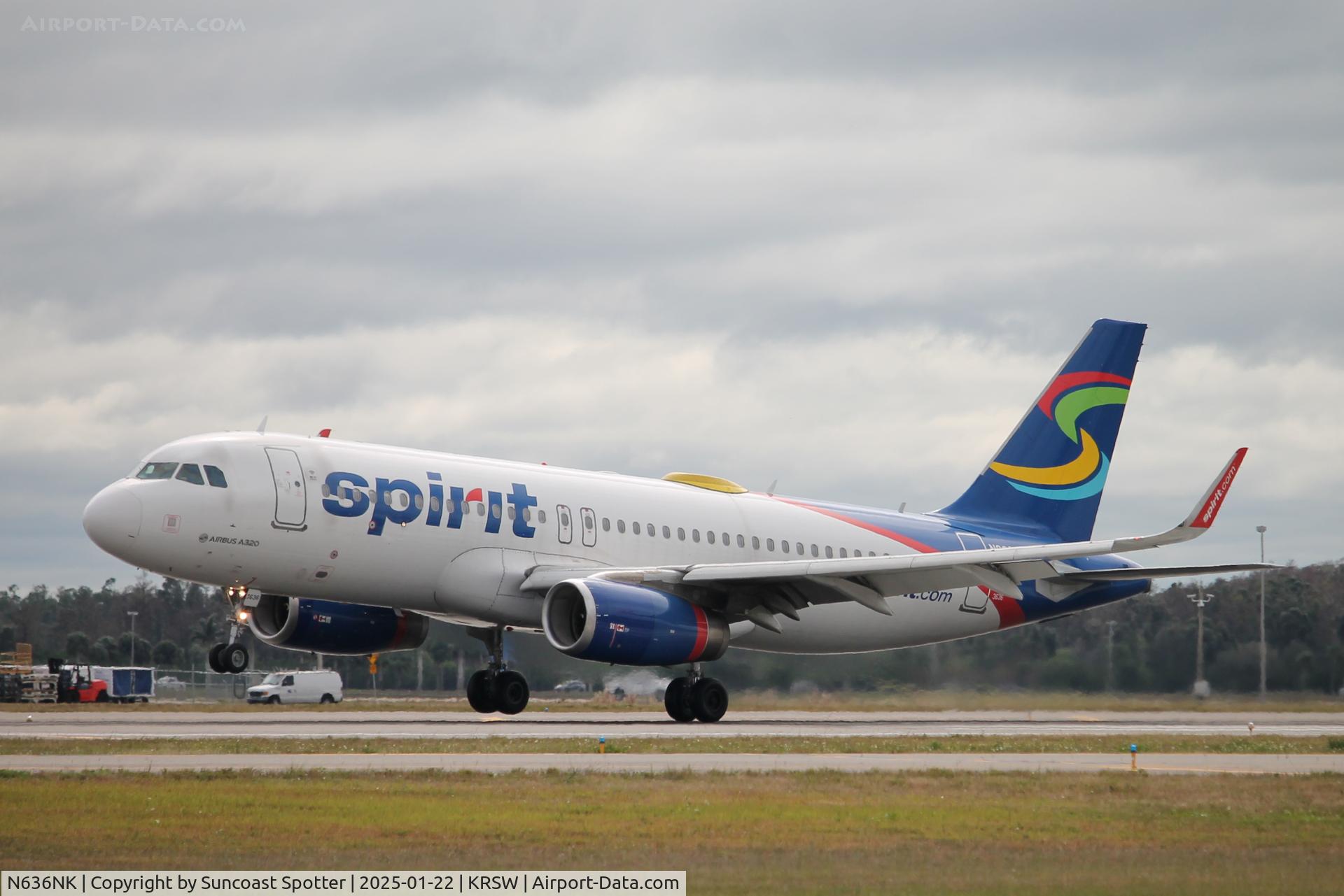 N636NK, 2015 Airbus A320-232 C/N 6424, Spirit Flight 796 arrives on Runway 6 at Southwest Florida International Airport following flight from Atlantic City International Airport