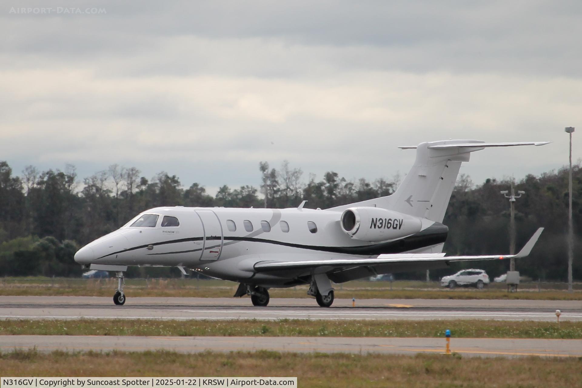 N316GV, 2020 Embraer EMB-505 Phenom 300 C/N 50500581, Phenom 316GV arrives on Runway 6 at Southwest Florida International Airport following flight from Morristown Airport