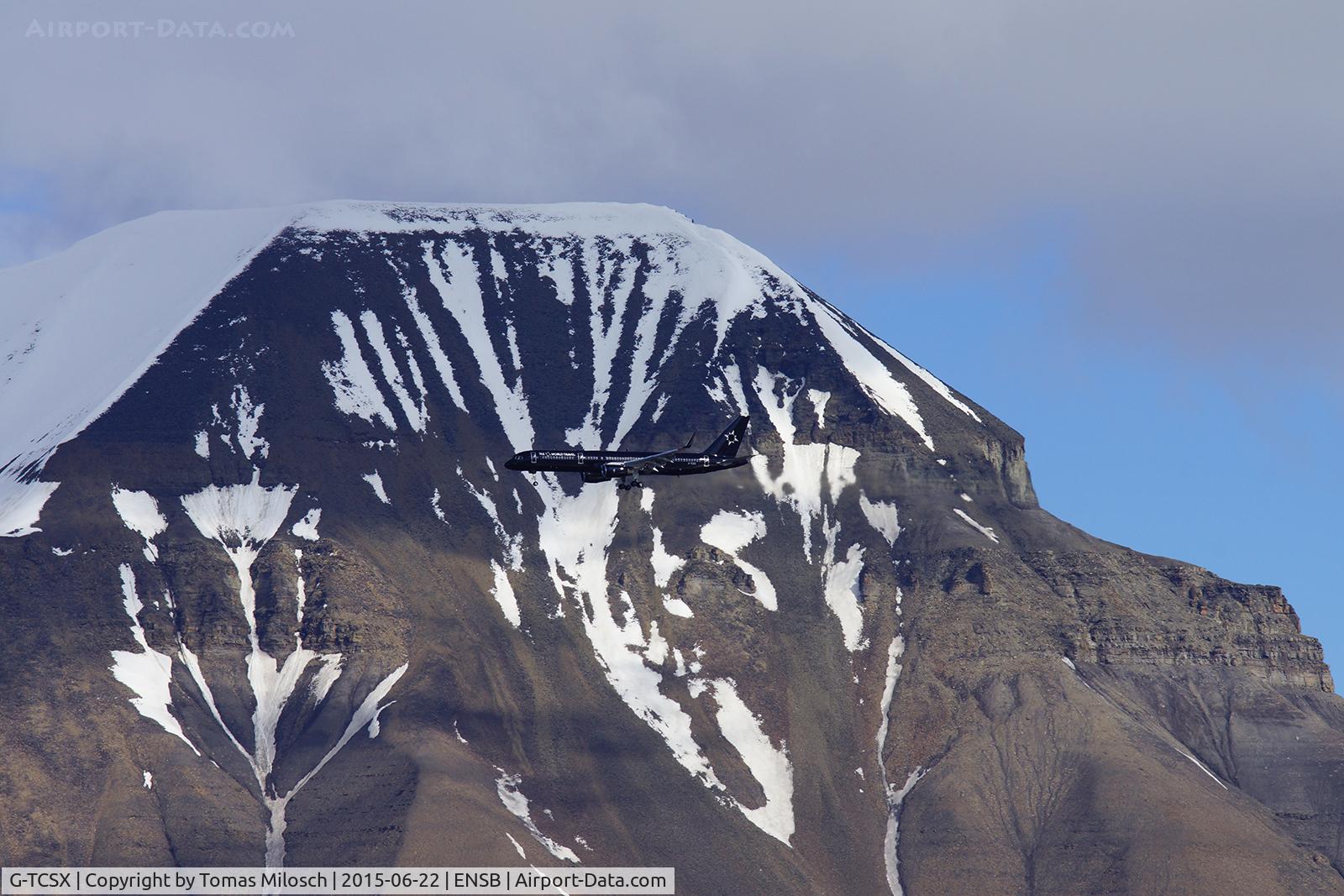 G-TCSX, 1996 Boeing 757-2K2 C/N 26330, Approaching Svalbards international airport Longyearbyen