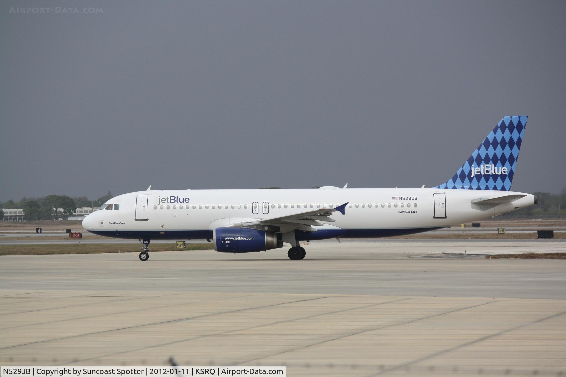 N529JB, 2001 Airbus A320-232 C/N 1610, Jet Blue Flight 346 prepares for departure at Sarasota-Bradenton International Airport prior to a flight to John F Kennedy International Airport