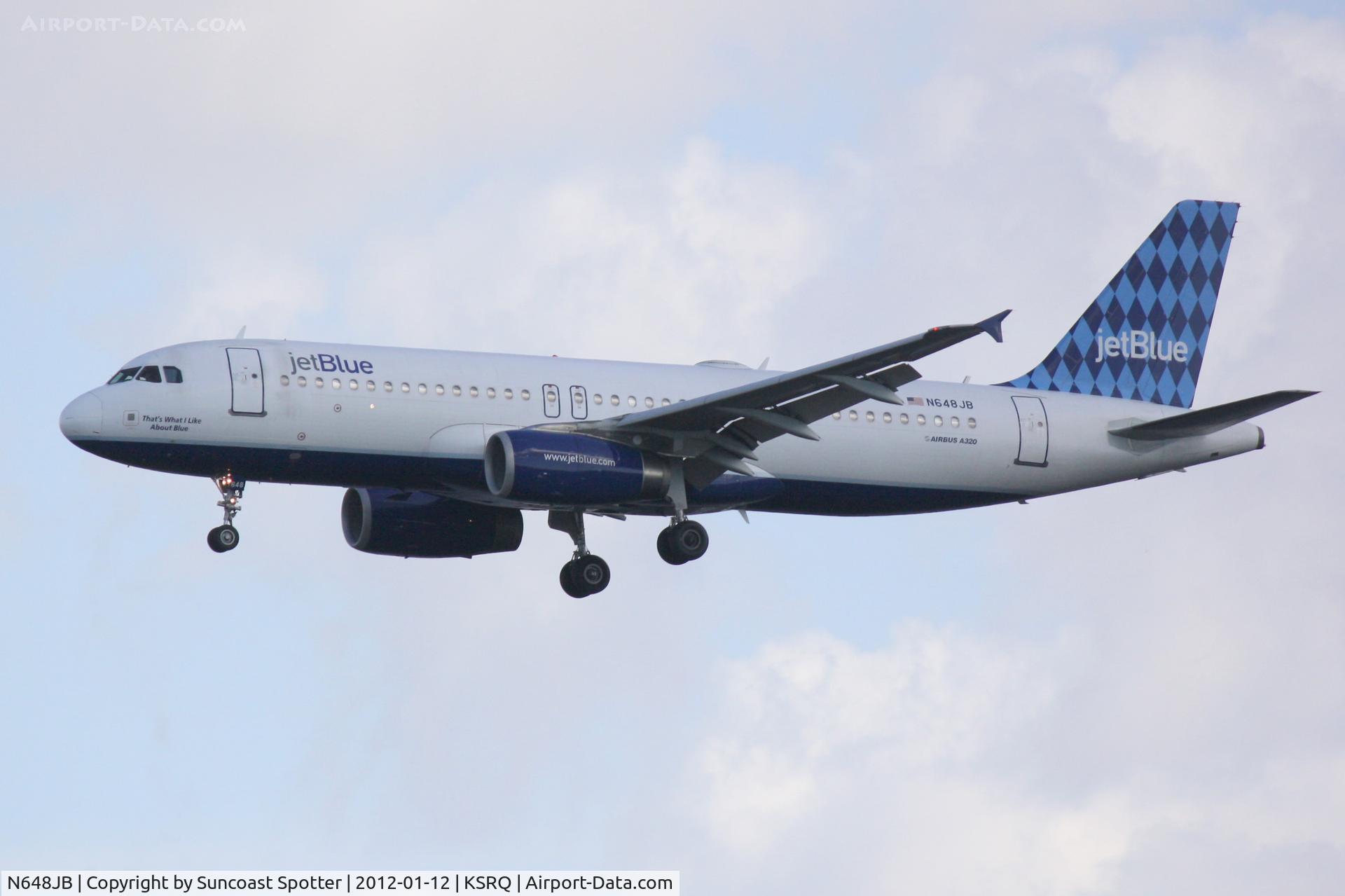 N648JB, 2006 Airbus A320-232 C/N 2970, Jet Blue Flight 341 on approach to Runway 32 at Sarasota-Bradenton International Airport following a flight from John F Kennedy International Airport