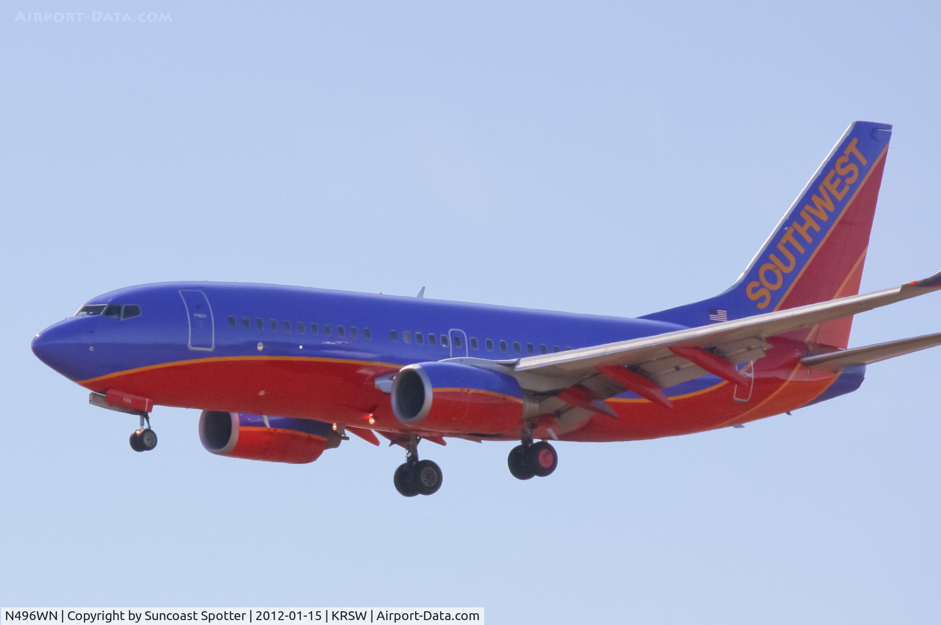 N496WN, 2004 Boeing 737-7H4 C/N 32478, Southwest Flight 185 on approach to Runway 6 at Southwest Florida International Airport following a flight from Baltimore/Washington International Airport