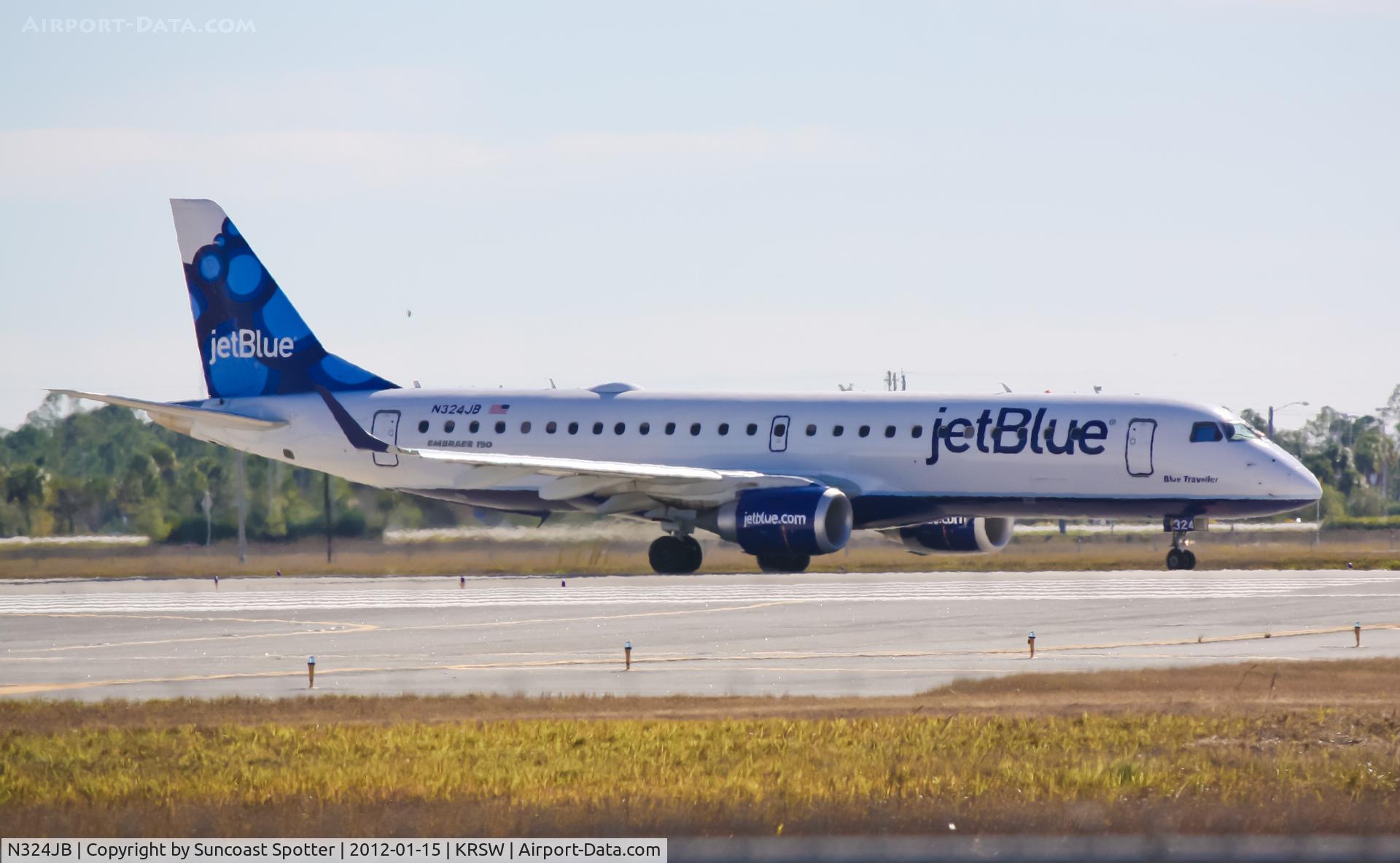 N324JB, 2010 Embraer ERJ-190-100 IGW 190AR C/N 19000388, Jet Blue Flight 1208 prepares for departure from Southwest Florida International Airport enroute to Westchester County Airport