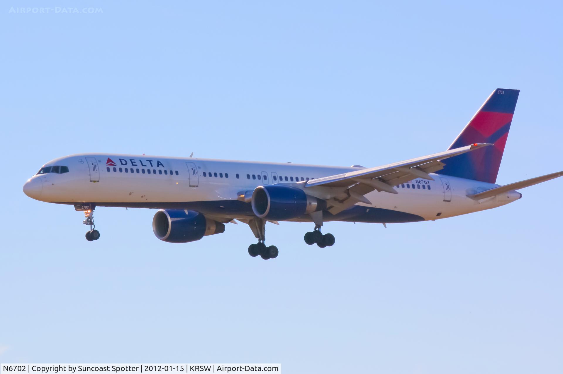 N6702, 1999 Boeing 757-232 C/N 30188, Delta Flight 853 on approach to Runway 6 at Southwest Florida International Airport following a flight from Detroit Metro Wayne County International Airport