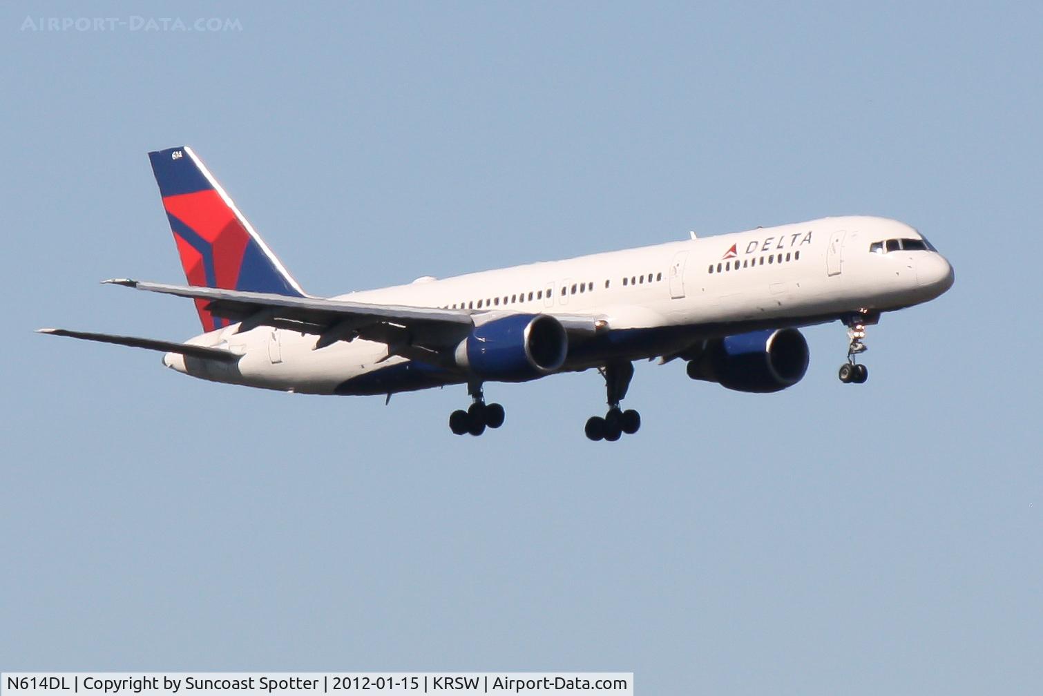 N614DL, 1985 Boeing 757-232 C/N 22821, Delta Flight 1409 on approach to Runway 6 at Southwest Florida International Airport following a flight from Detroit Metro Wayne County International Airport