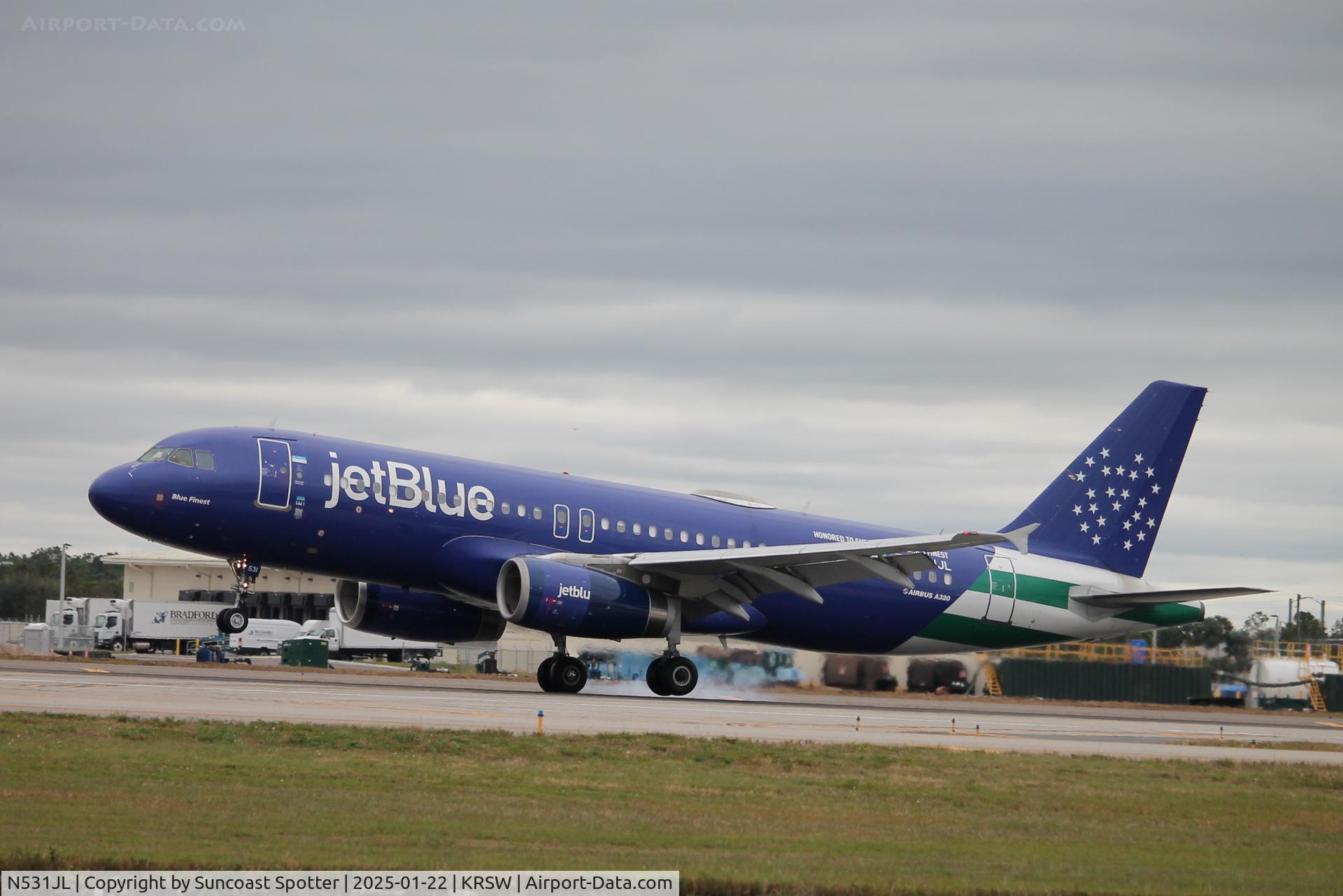 N531JL, 2001 Airbus A320-232 C/N 1650, JetBlue Flight 703 arrives on Runway 6 at Southwest Florida International Airport following flight from Bradley International Airport
