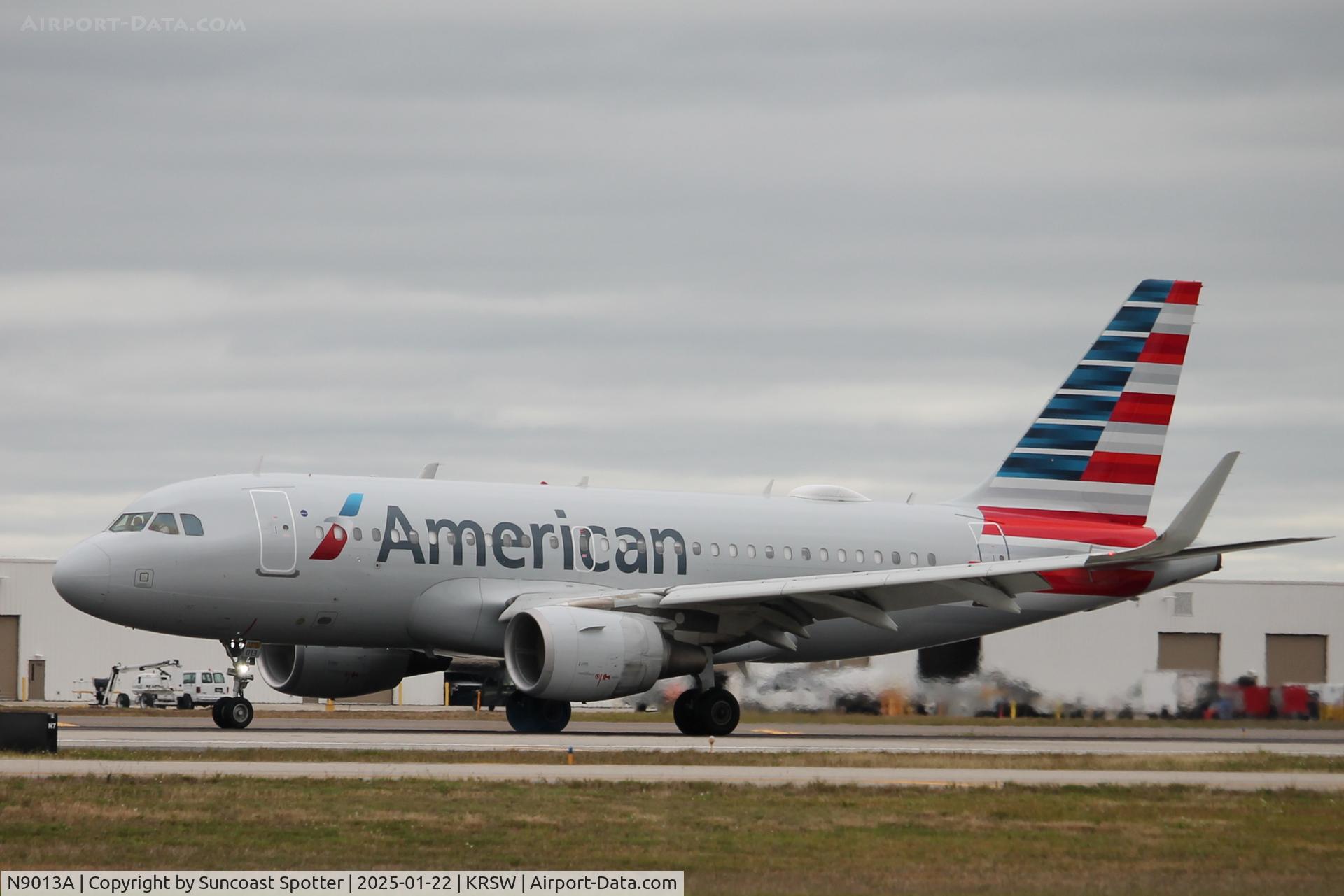 N9013A, 2013 Airbus A319-115 C/N 5827, American Flight 2899 arrives on Runway 6 at Southwest Florida International Airport following flight from Philadelphia International Airport