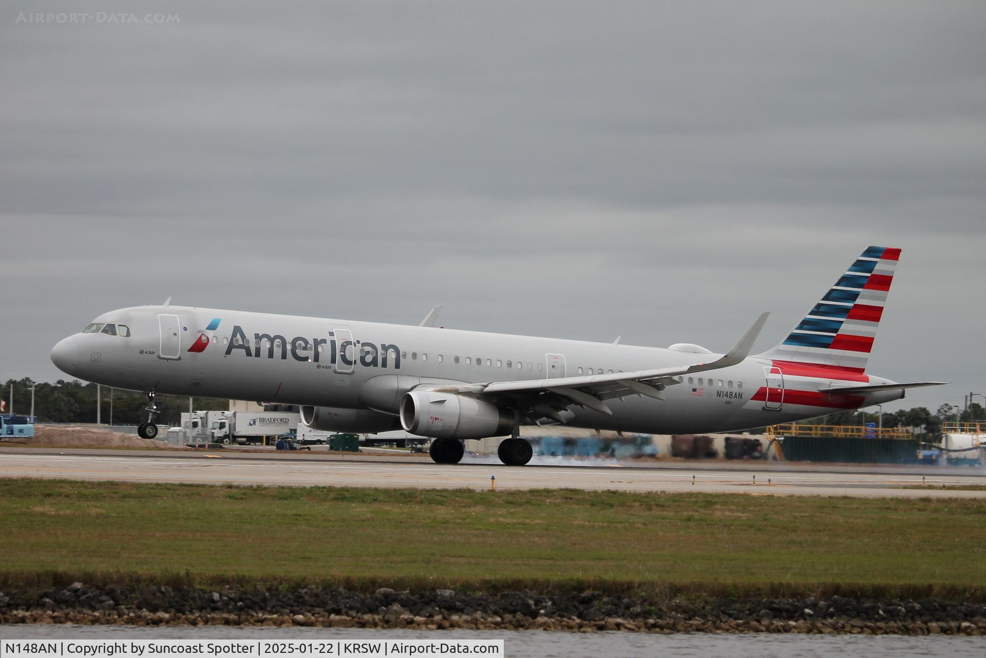 N148AN, 2015 Airbus A321-231 C/N 6790, American Flight 873 arrives on Runway 6 at Southwest Florida International Airport following flight from Dallas/Fort worth International Airport