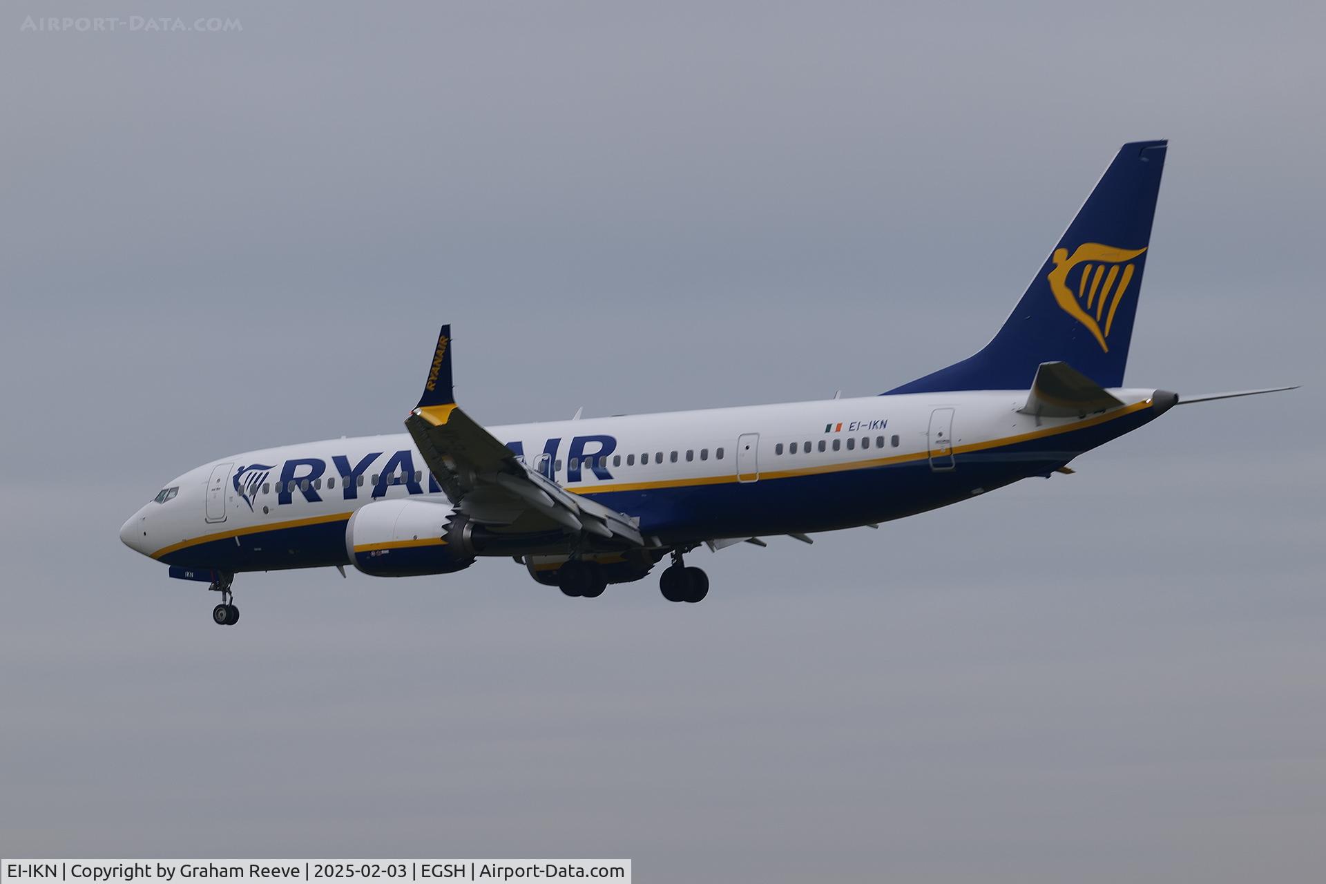 EI-IKN, 2024 Boenig 737-8 MAX C/N 62383, Landing at Norwich.