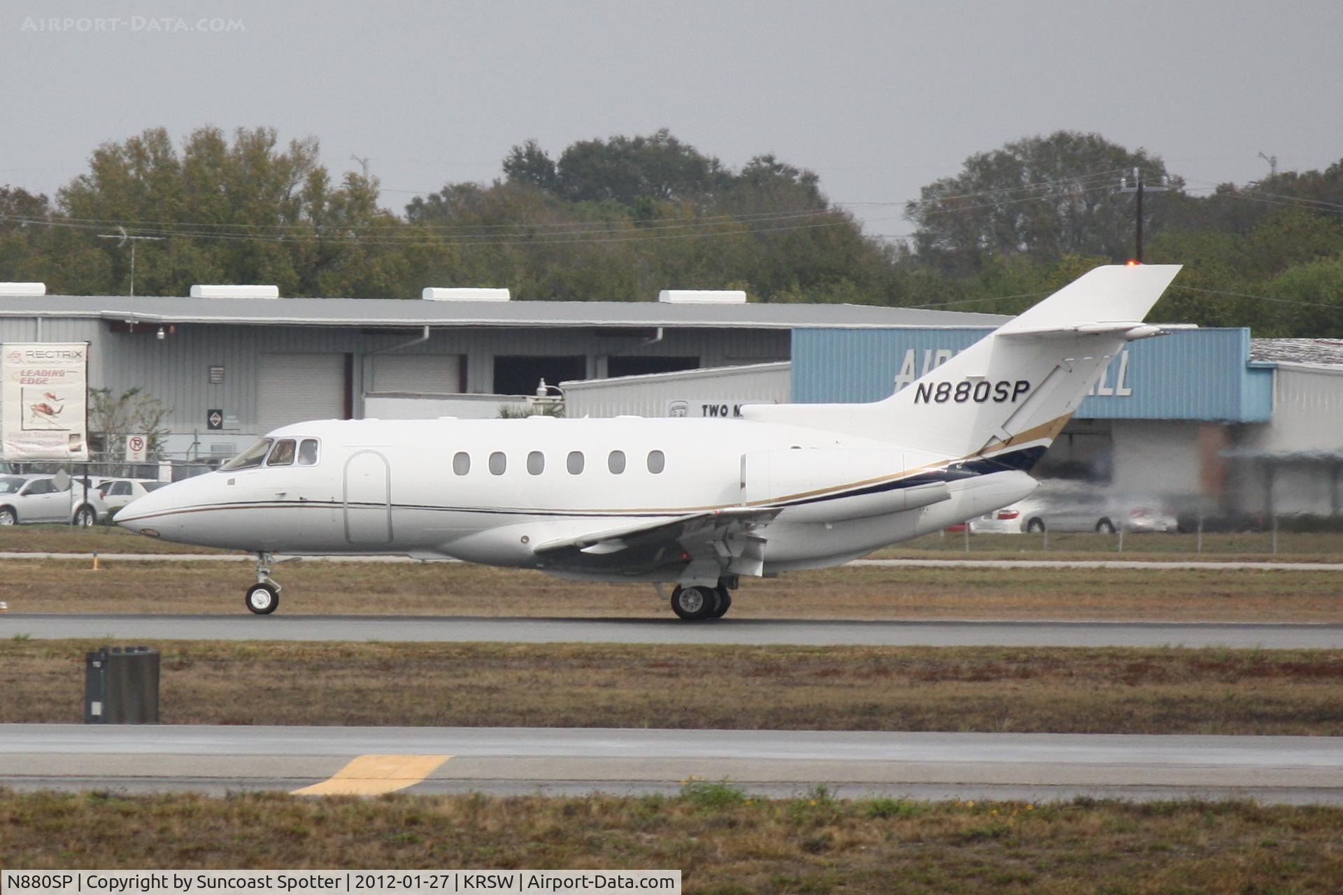 N880SP, 1996 Raytheon Hawker 800XP C/N 258298, N880SP departs Runway 32 at Sarasota-Bradenton International Airport enroute to North Central West Virginia Airport