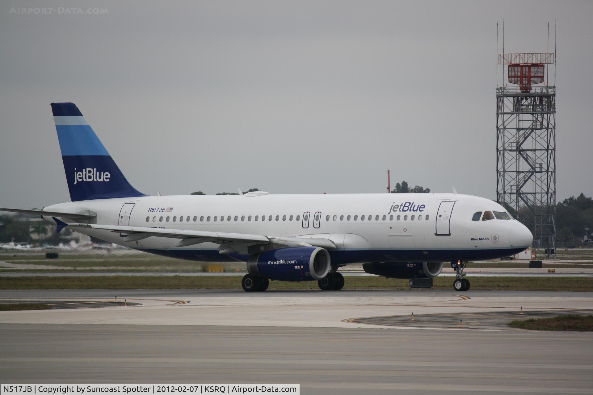 N517JB, 2000 Airbus A320-232 C/N 1327, Jet Blue Flight 346 prepares for flight at Sarasota-Bradenton International Airport
