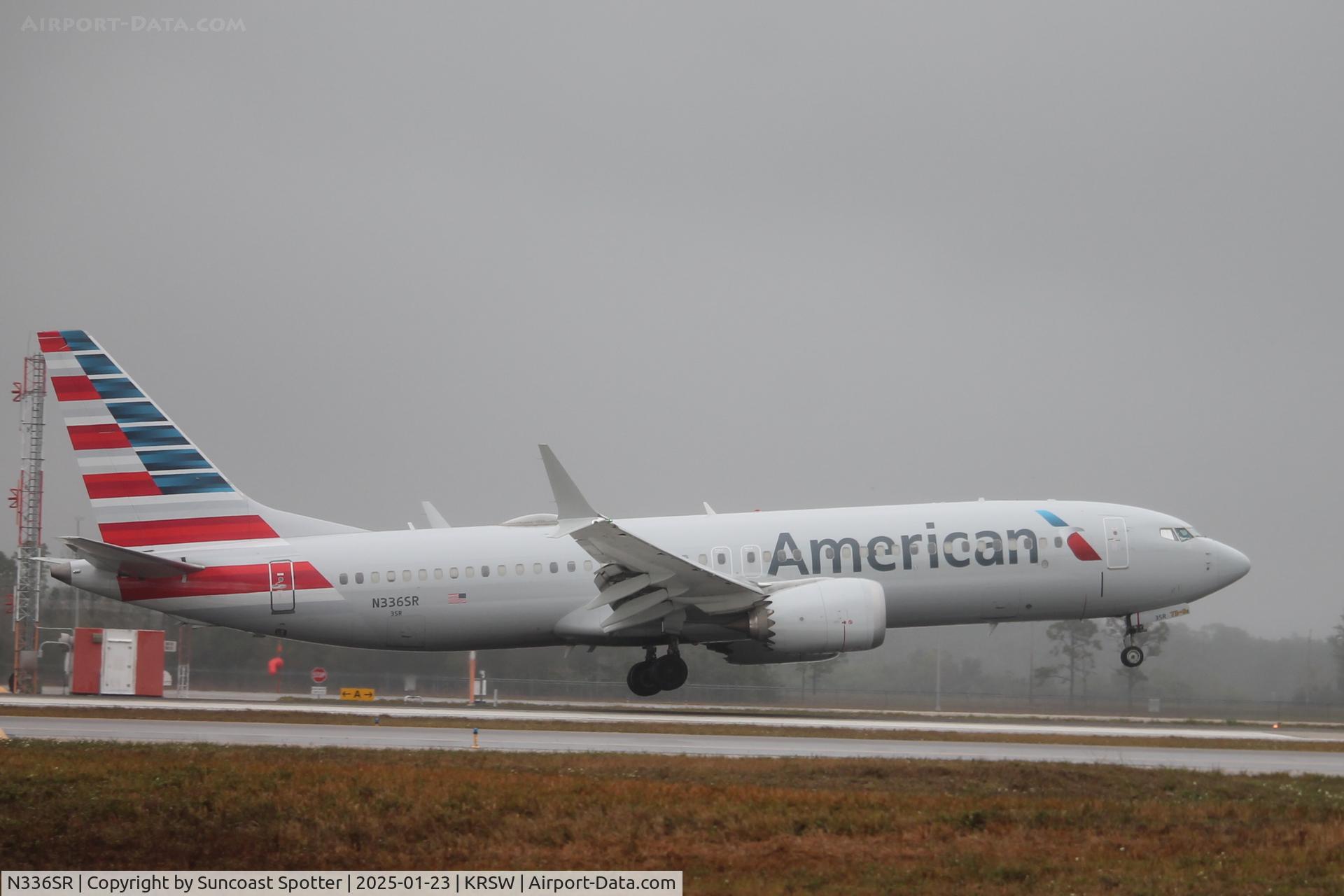 N336SR, 2021 Boeing 737-8 MAX C/N 44482, American Flight 315 arrives on Runway 6 at Southwest Florida International Airport following a weather diversion on a  flight from Miami International Airport to Los Angeles International Airport