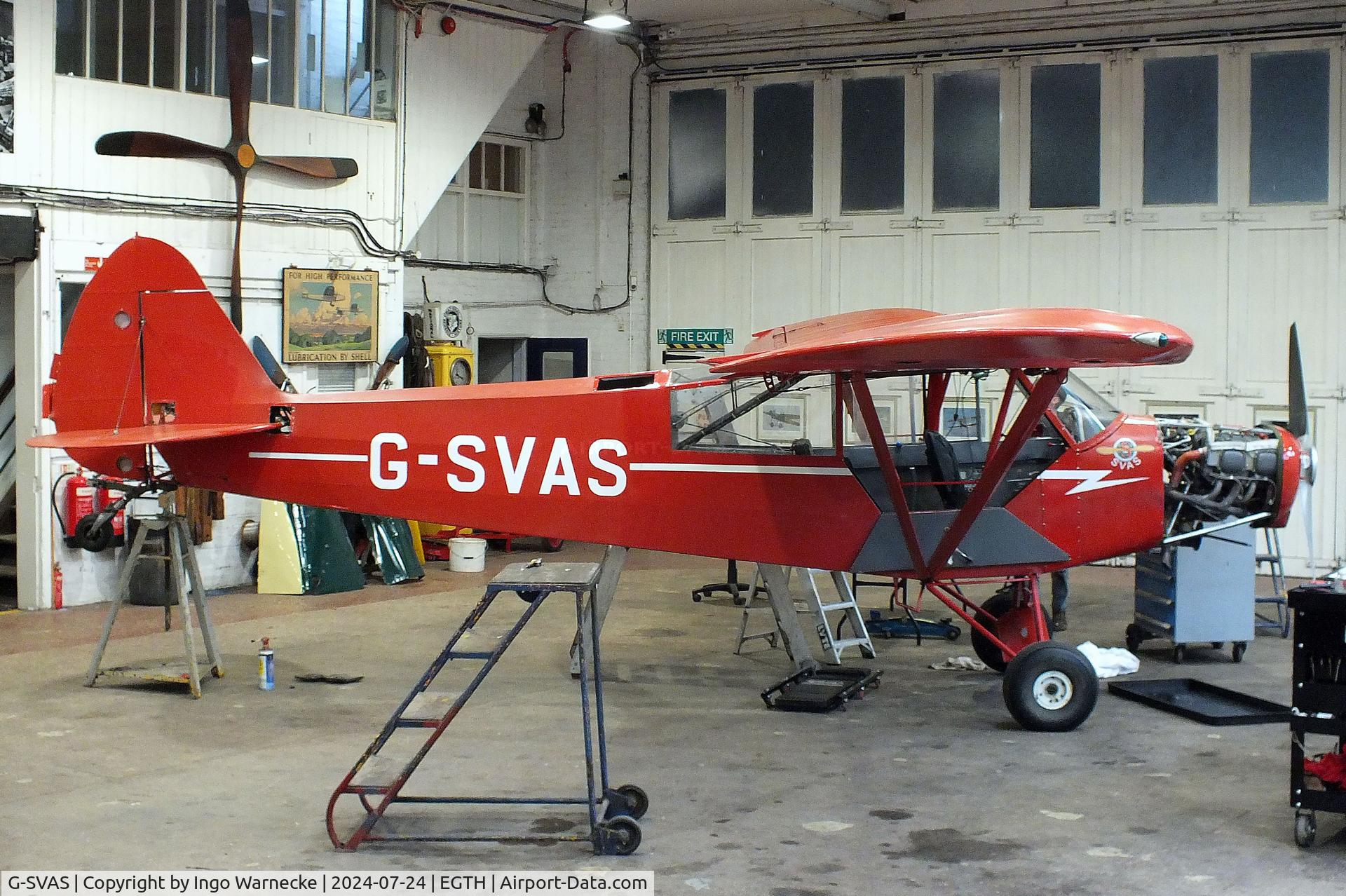 G-SVAS, 1961 Piper PA-18-150 Super Cub C/N 18-7605, Piper PA-18-150 Super Cub undergoing maintenance at the Shuttleworth Collection, Biggleswade