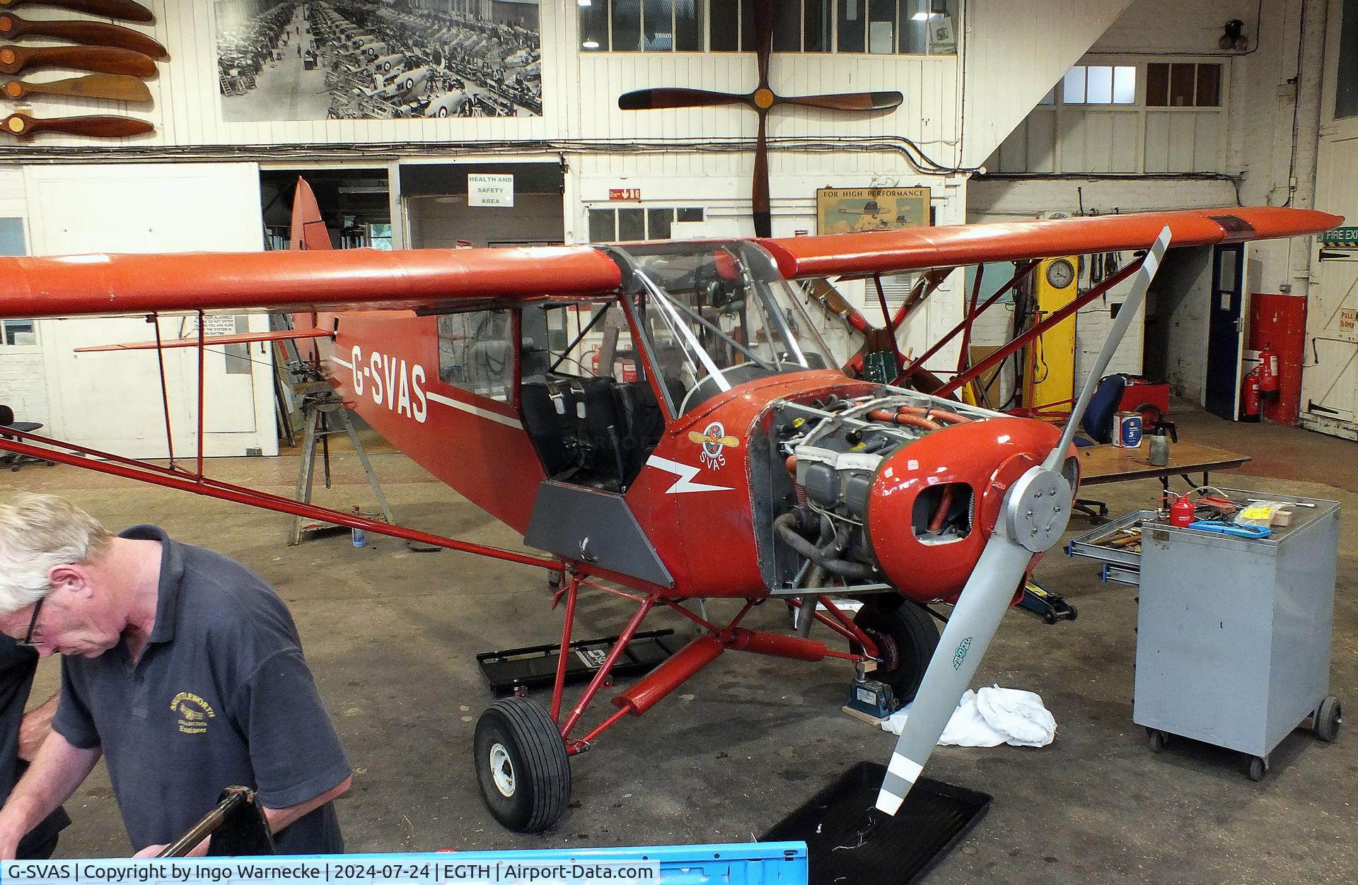 G-SVAS, 1961 Piper PA-18-150 Super Cub C/N 18-7605, Piper PA-18-150 Super Cub undergoing maintenance at the Shuttleworth Collection, Biggleswade