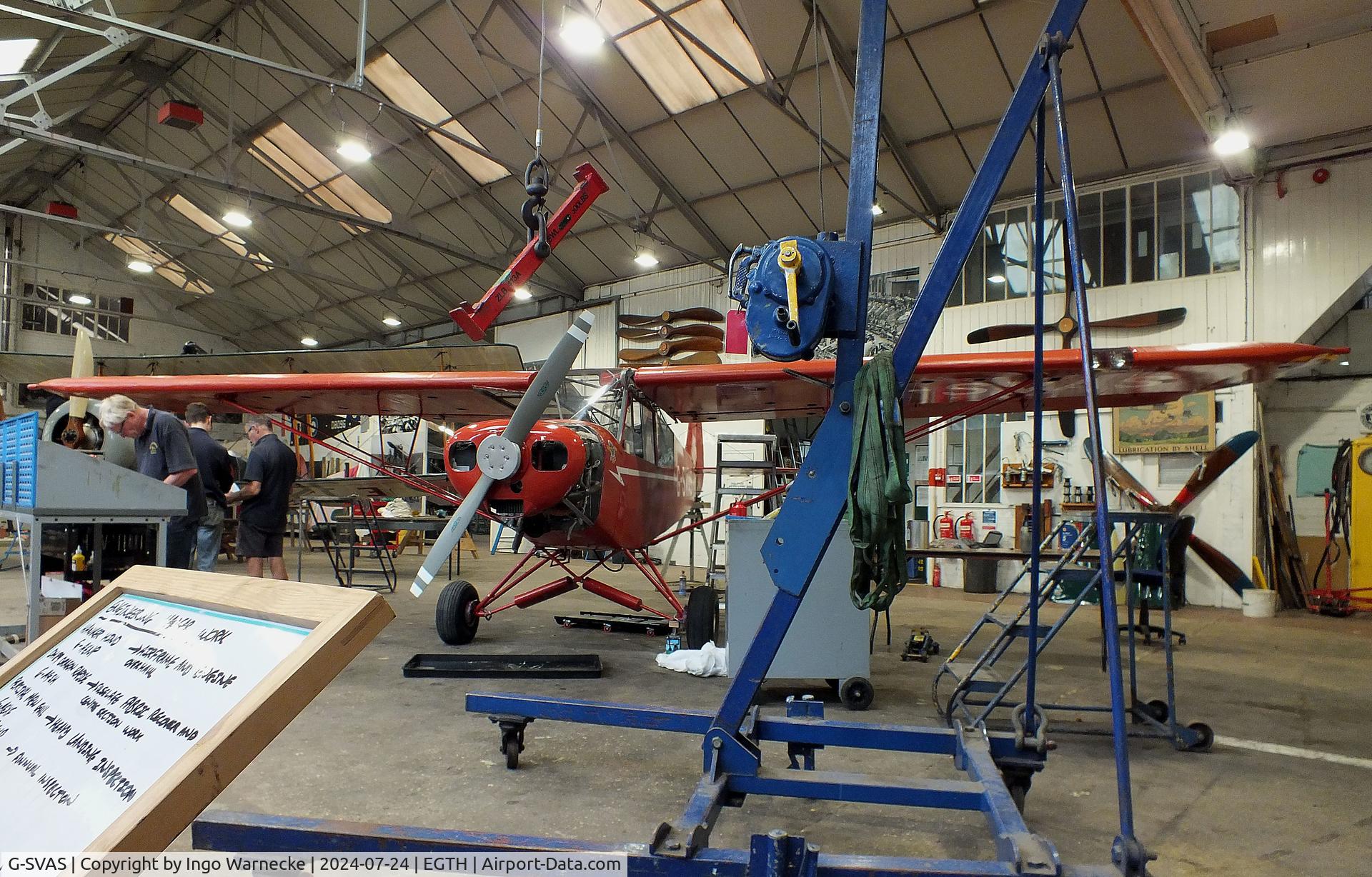 G-SVAS, 1961 Piper PA-18-150 Super Cub C/N 18-7605, Piper PA-18-150 Super Cub undergoing maintenance at the Shuttleworth Collection, Biggleswade
