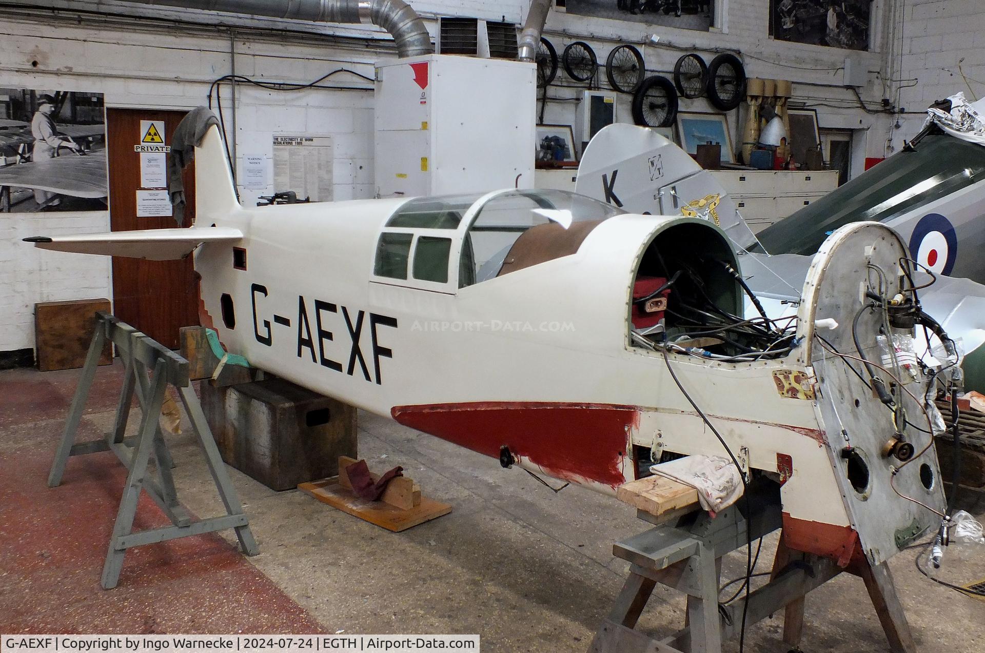 G-AEXF, 1936 Percival E-2H Mew Gull C/N E22, Percival P-6 Mew Gull (E2H) undergoing restoration at the Shuttleworth Collection, Biggleswade