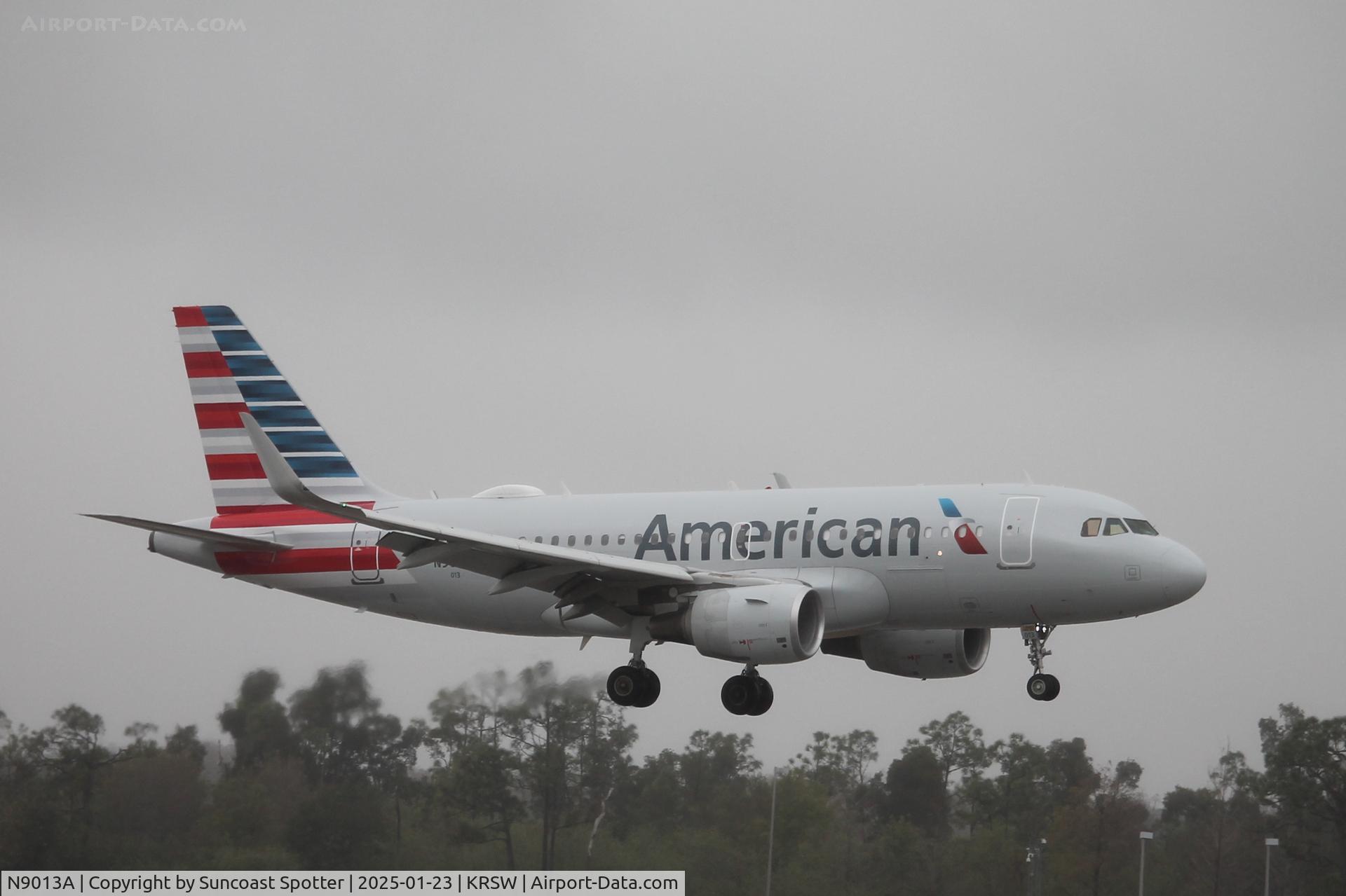 N9013A, 2013 Airbus A319-115 C/N 5827, American Flight 2899 arrives on Runway 6 at Southwest Florida International Airport following flight from Philadelphia International Airport