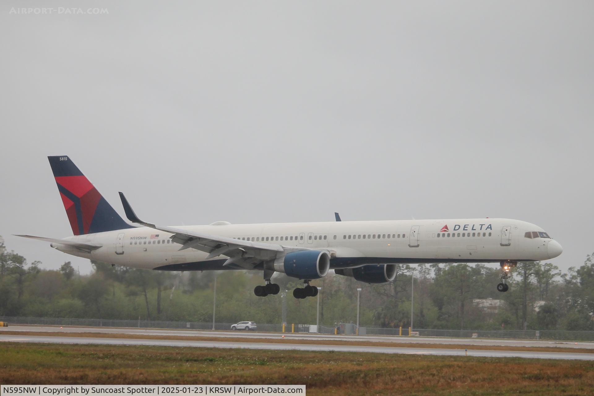 N595NW, 2003 Boeing 757-351 C/N 32995, Delta Flight 719 arrives on Runway 6 at Southwest Florida International Airport following flight from Detroit Metro Airport