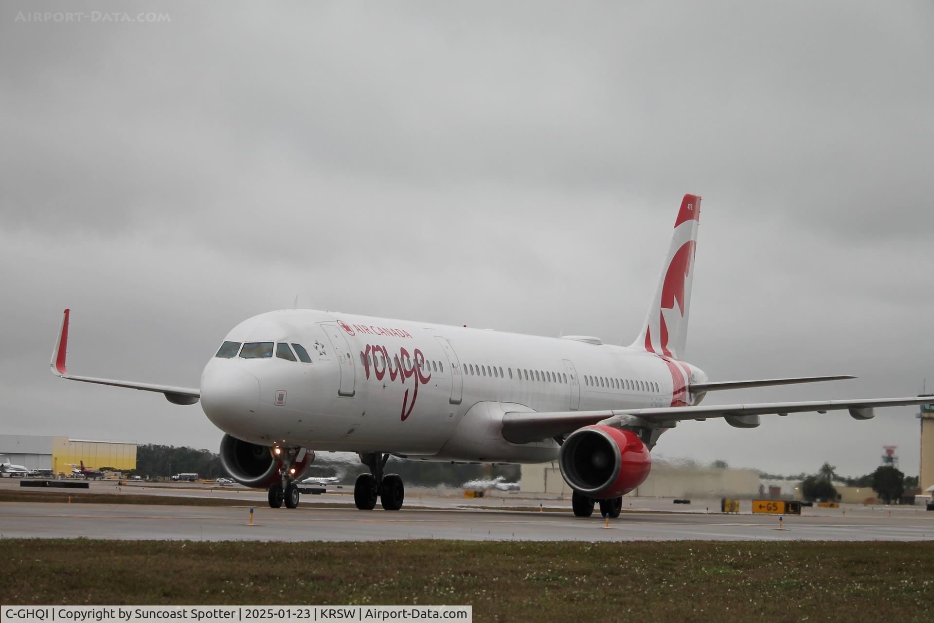 C-GHQI, 2014 Airbus A321-211 C/N 6232, Rouge Flight 1662 taxis to the gate at Southwest Florida International Airport following flight from Toronto-Pearson International Airport