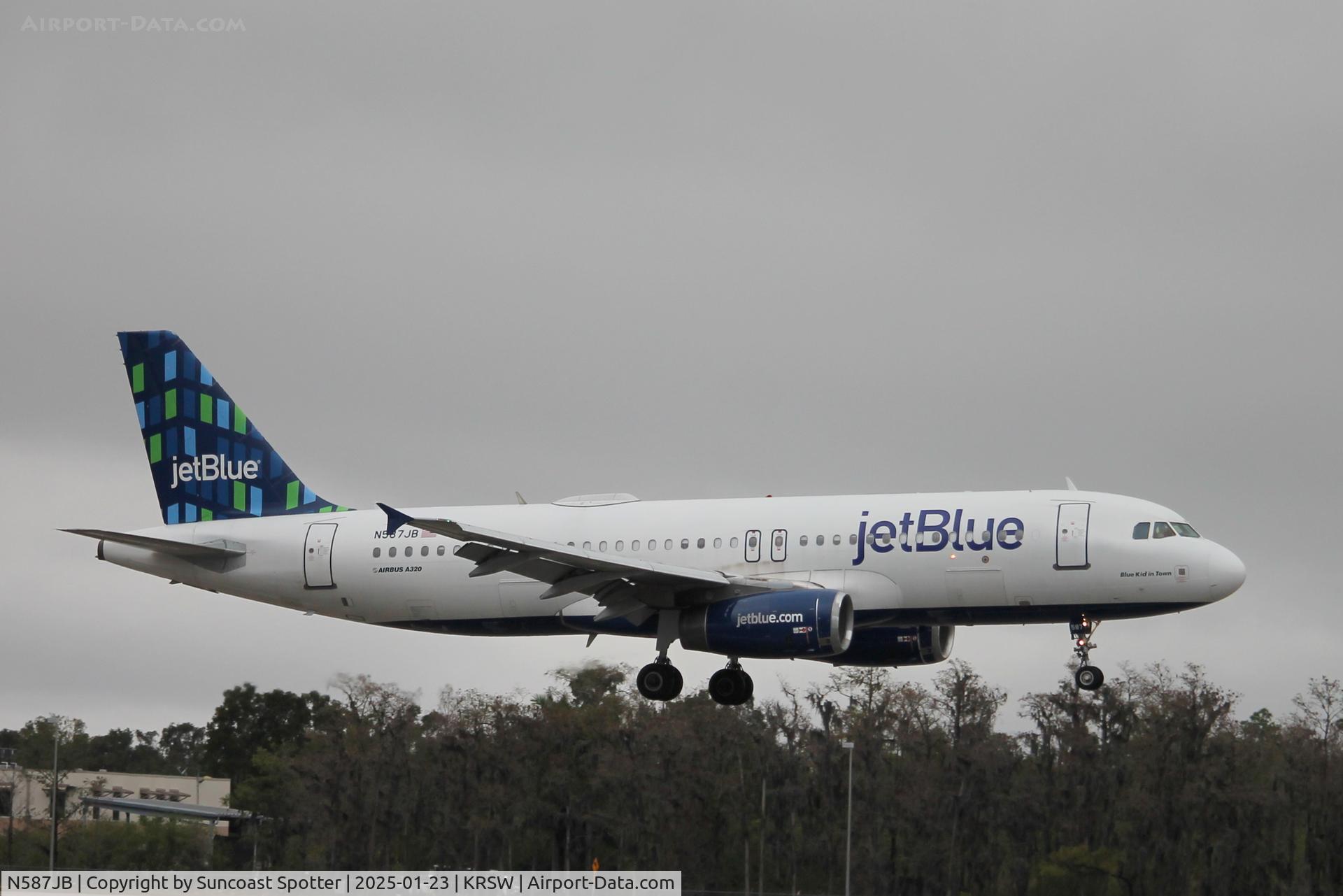 N587JB, 2004 Airbus A320-232 C/N 2177, JetBlue Flight 265 arrives on Runway 6 at Southwest Florida International Airport following flight from Boston-Logan International Airport
