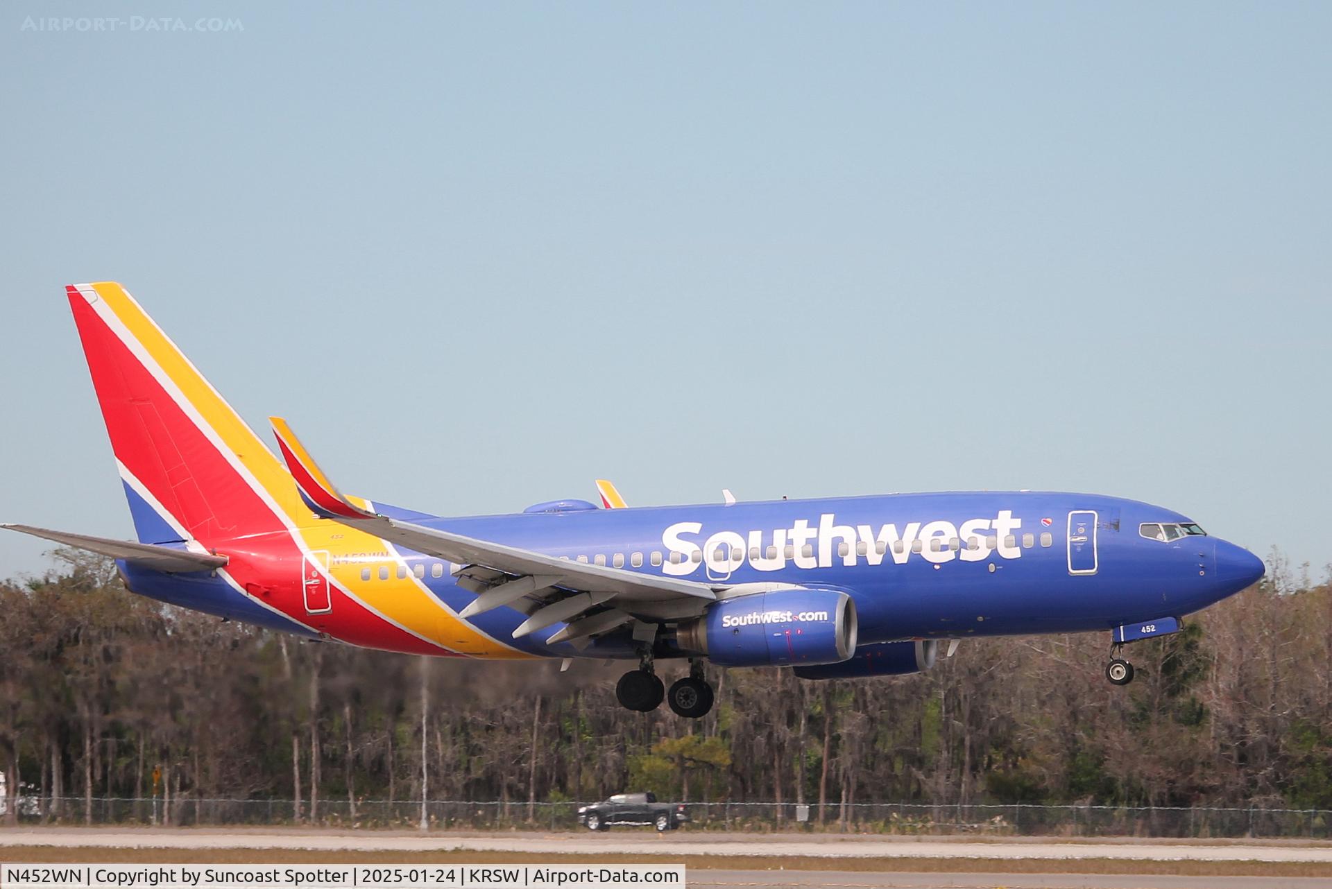 N452WN, 2004 Boeing 737-7H4 C/N 29846, Southwest Flight 2516 arrives on Runway 6 at Southwest Florida International Airport following flight from St Louis-Lambert International Airport