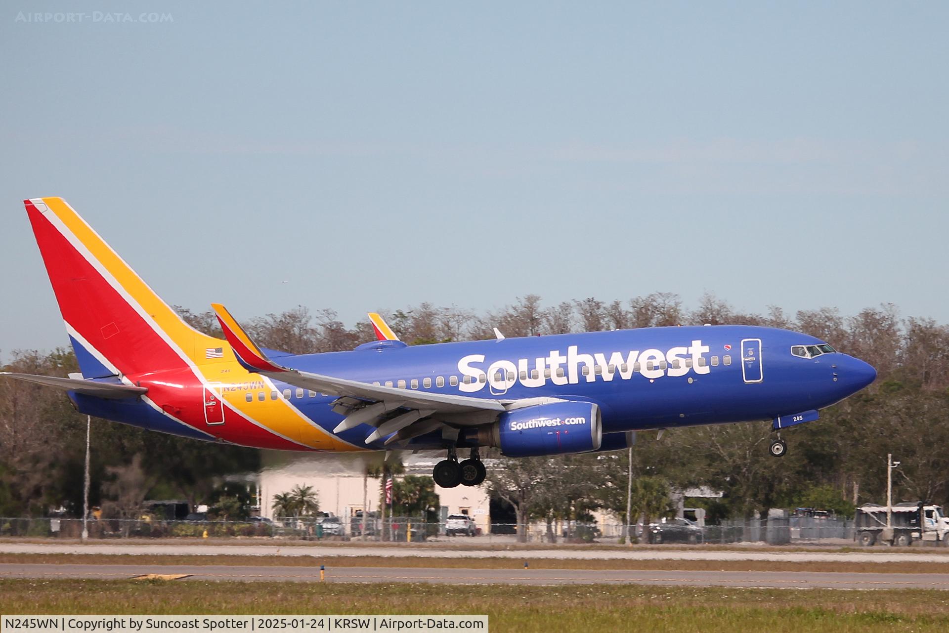 N245WN, 2006 Boeing 737-7H4 C/N 32506, Southwest Flight 1351 arrives on Runway 6 at Southwest Florida International Airport following flight from Chicago-Midway International Airport