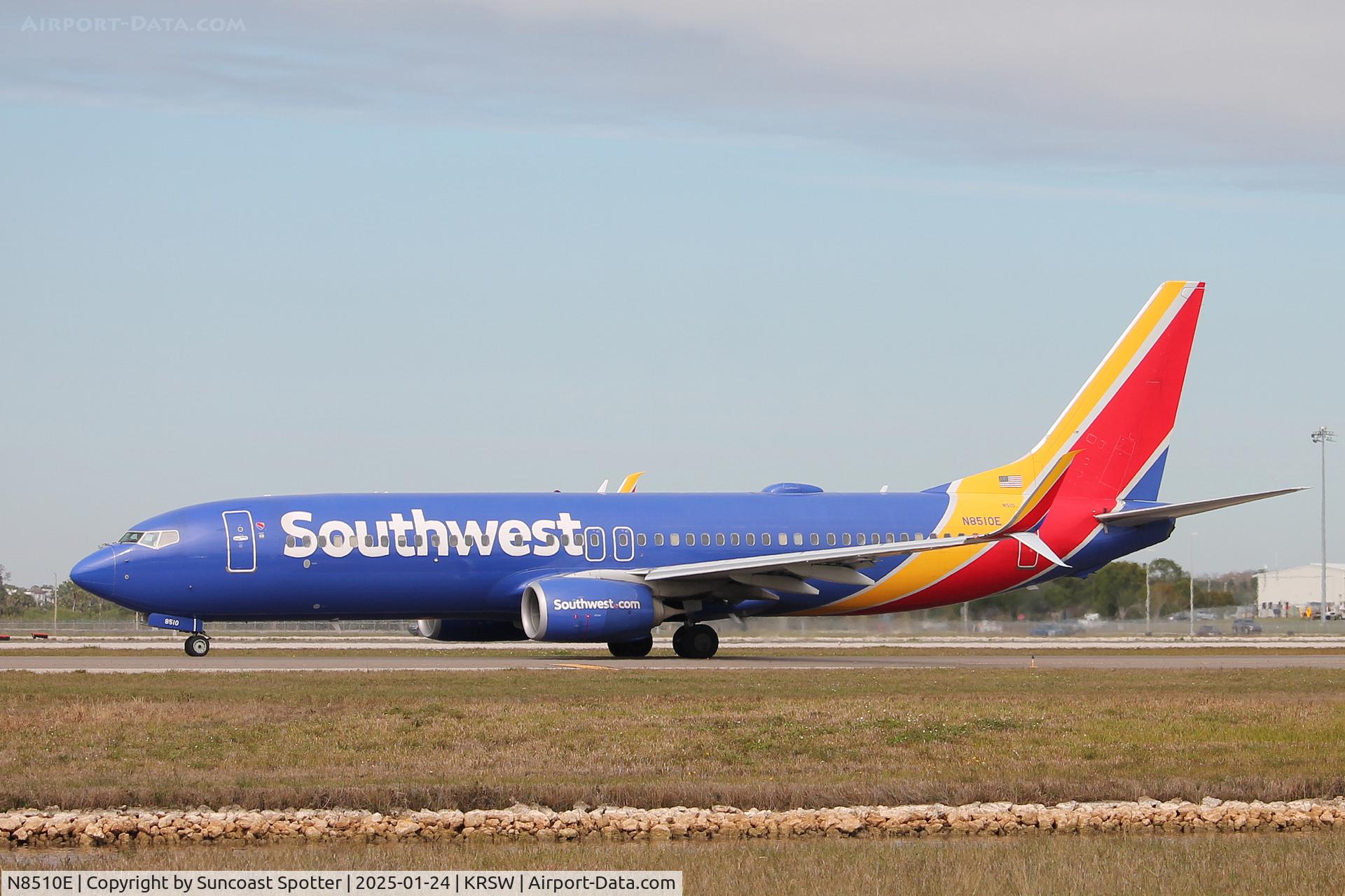 N8510E, 2016 Boeing 737-8H4 C/N 36944, Southwest Flight 4104 taxis at Southwest Florida International Airport prior to flight to Indianapolis International Airport