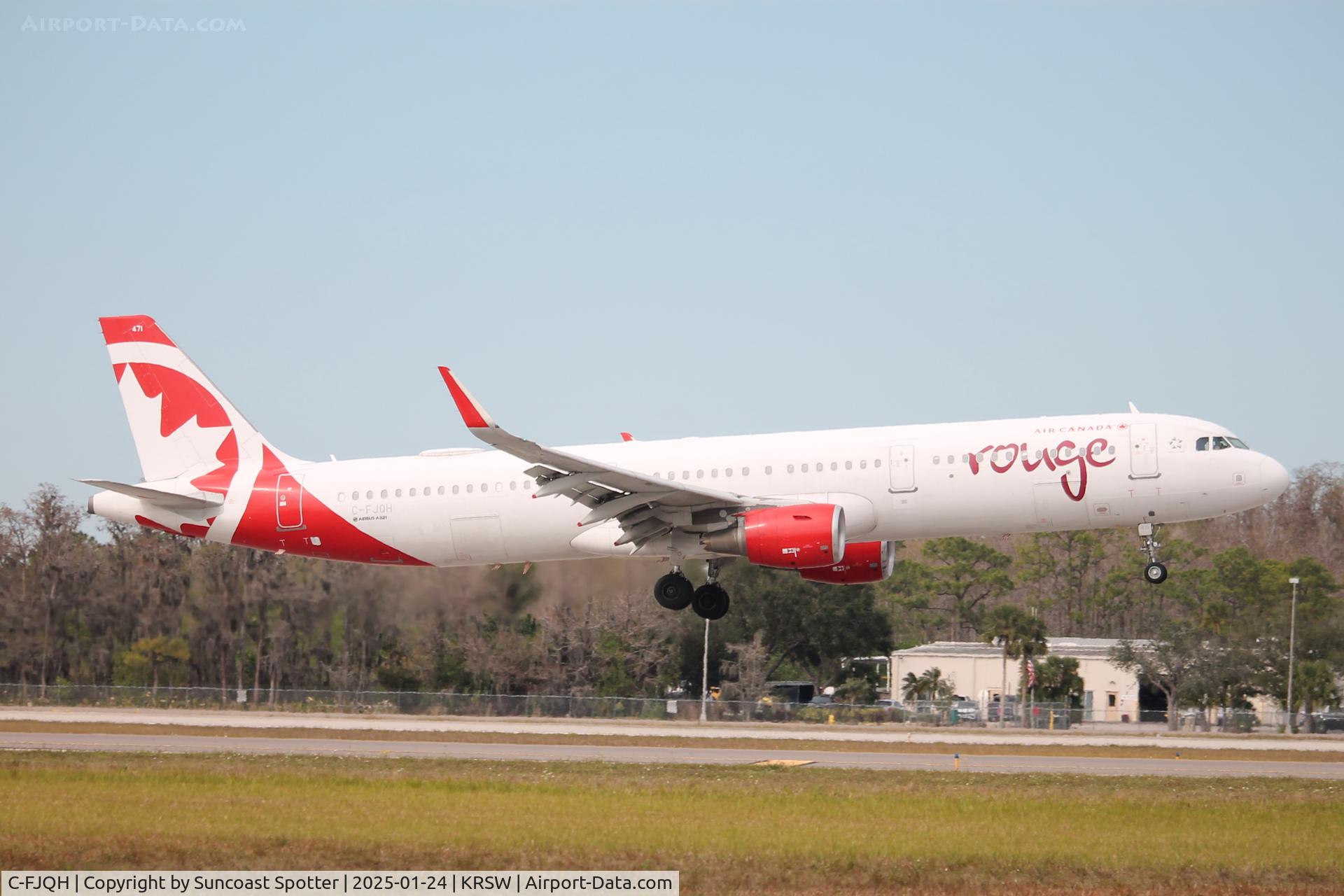 C-FJQH, 2015 Airbus A321-211 C/N 6905, Rouge Flight 1662 arrives on Runway 6 at Southwest Florida International Airport following flight from Toronto-Pearson International Airport