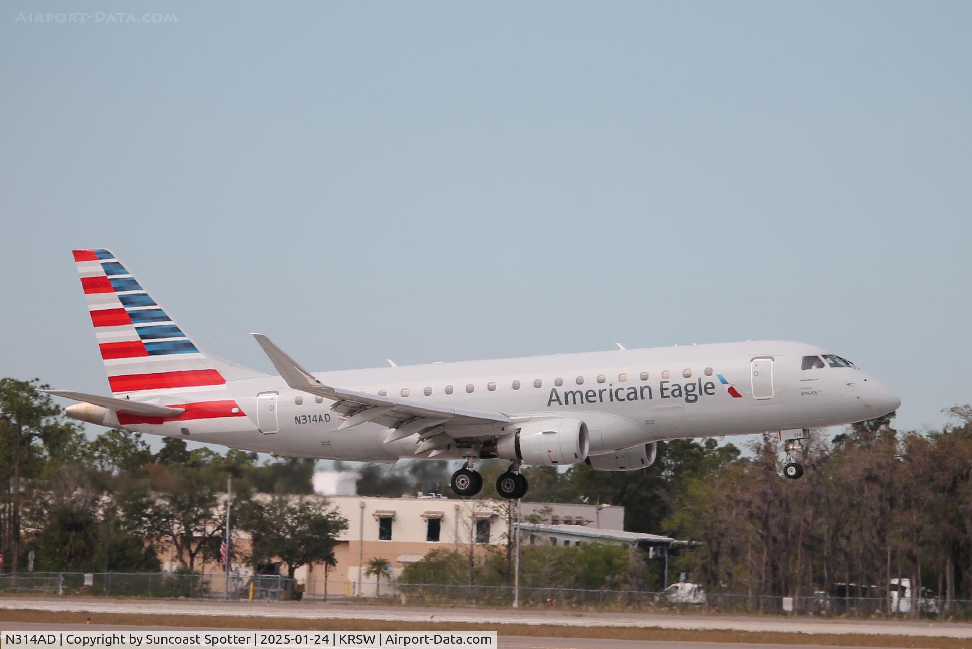 N314AD, 2024 Embraer 175LR C/N 17000964, American Flight 3690 operated by Envoy arrives on Runway 6 at Southwest Florida International Airport following flight from Reagan National Airport