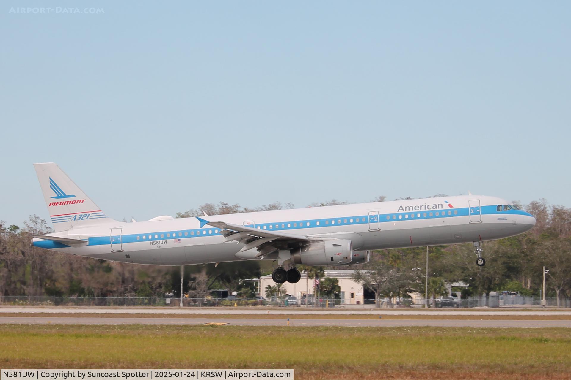N581UW, 2014 Airbus A321-231 C/N 6152, American Flight 1094 arrives on Runway 6 at Southwest Florida International Airport following flight from Charlotte-Douglas International Airport