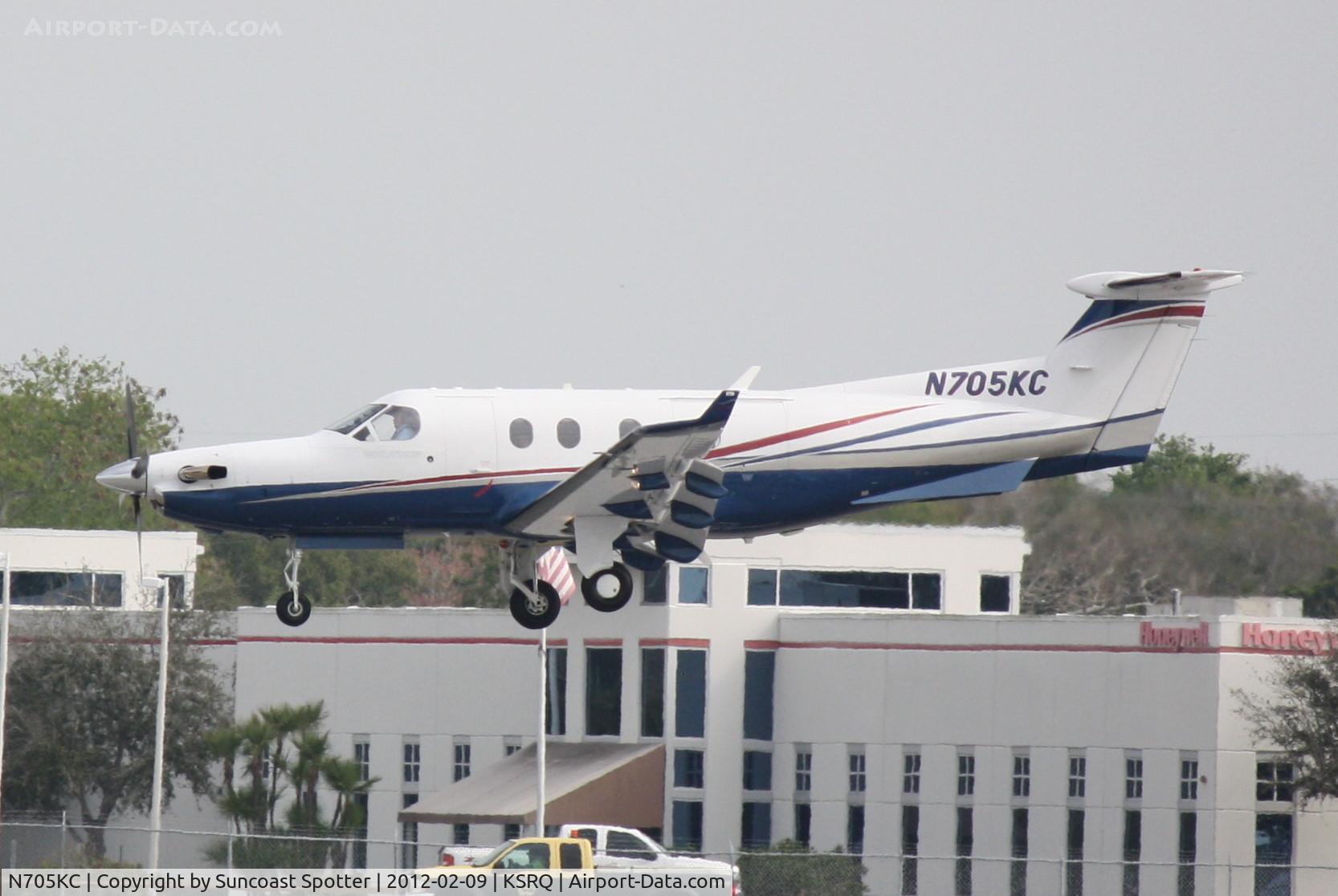 N705KC, 2005 Pilatus PC-12/45 C/N 635, N705KC arrives on Runway 32 at Sarasota-Bradenton International Airport following a flight from Fort Lauderdale Executive Airport