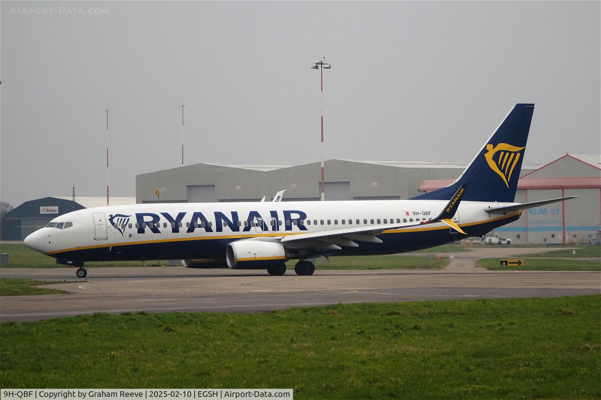 9H-QBF, 2017 Boeing 737-8AS C/N 44801, Departing from Norwich.