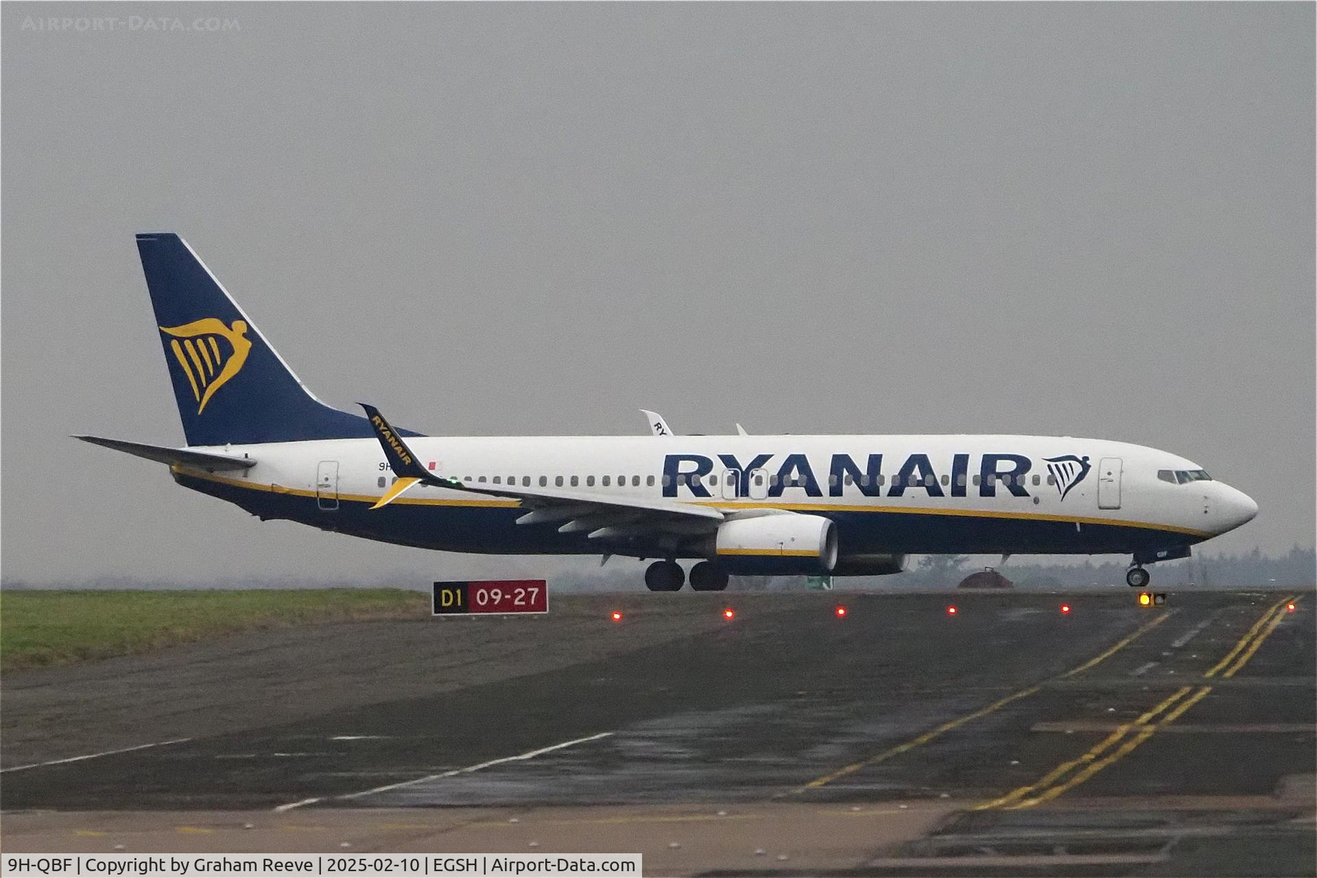 9H-QBF, 2017 Boeing 737-8AS C/N 44801, Departing from Norwich.