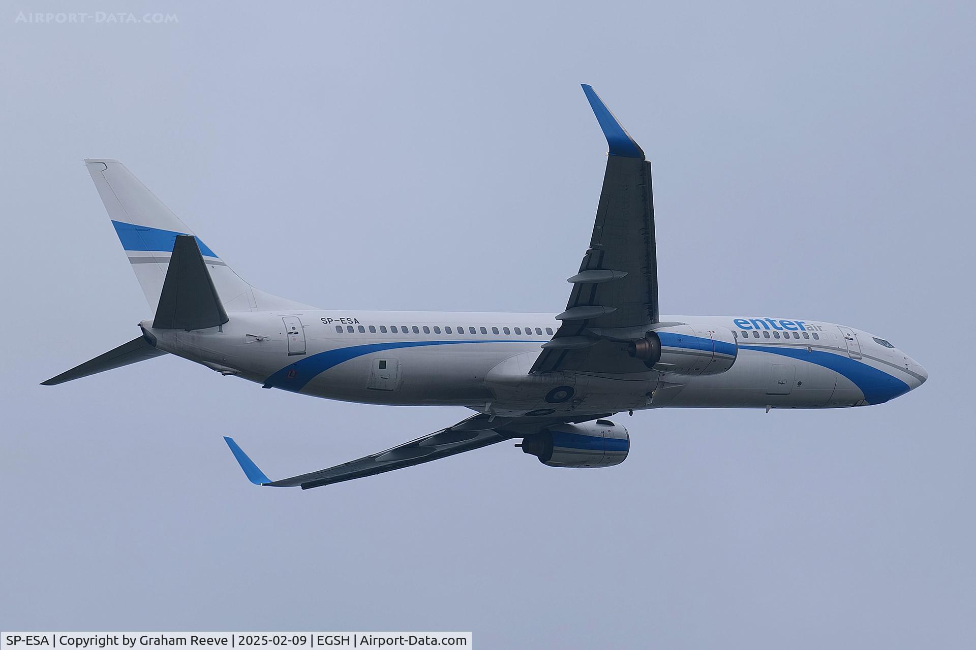 SP-ESA, 2003 Boeing 737-8Q8 C/N 30680, Departing from Norwich.
