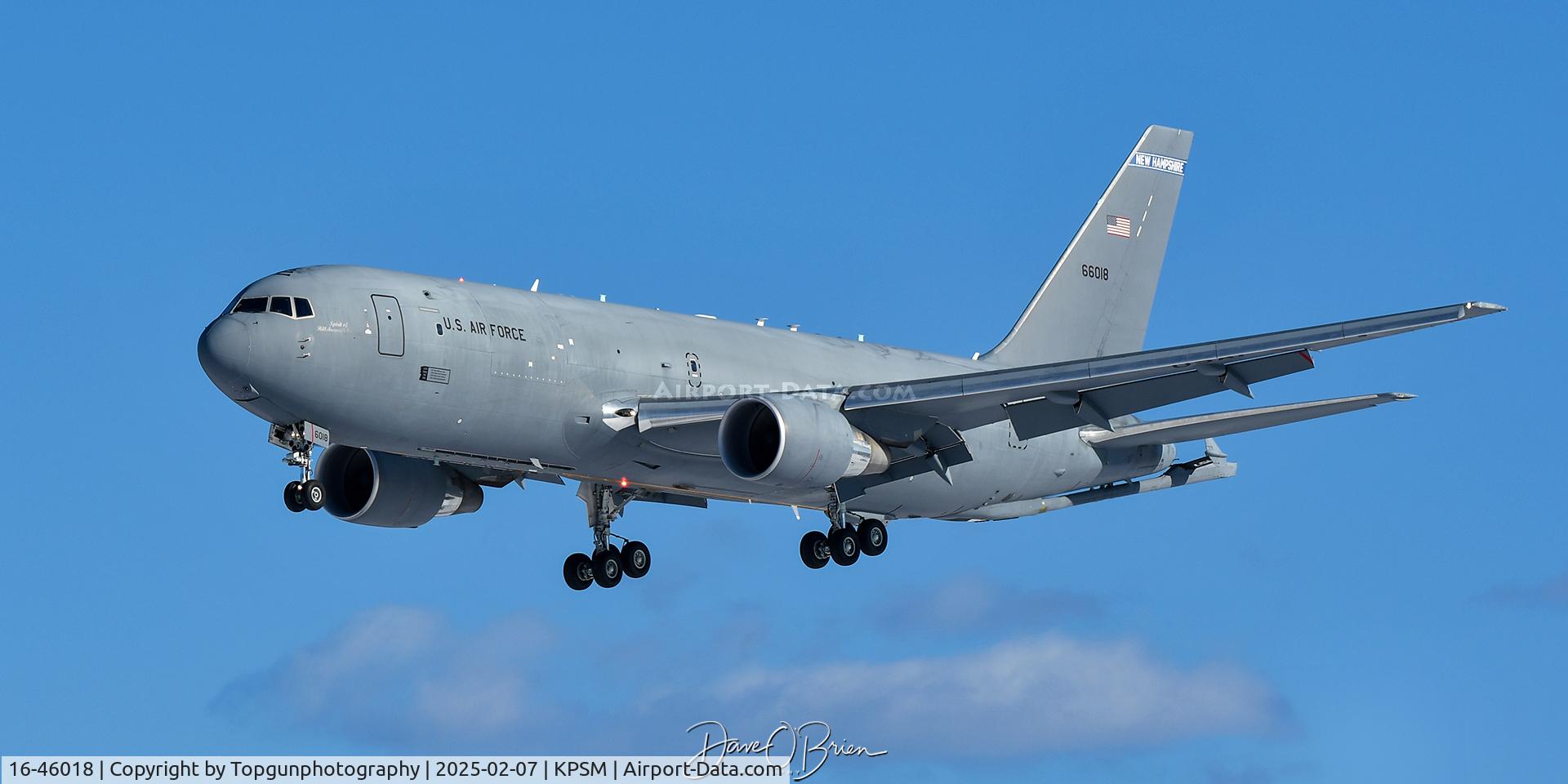 16-46018, 2016 Boeing KC-46A Pegasus C/N 34135, Winter snow lightening up the belly of PACK51 returning