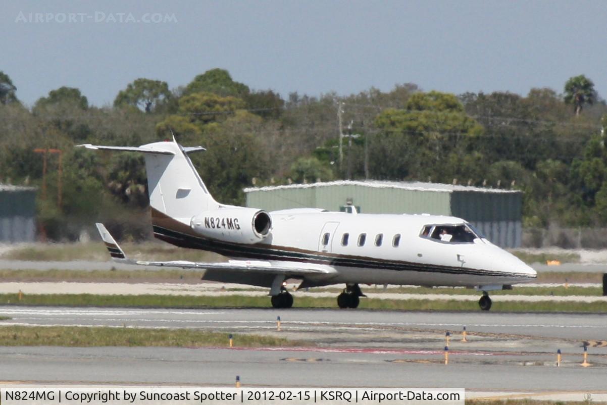 N824MG, 1984 Gates Learjet 55 C/N 106, Coyote Flight 824 arrives on Runway 14 at Sarasota-Bradenton International Airport following a flight from Santa Fe Airport