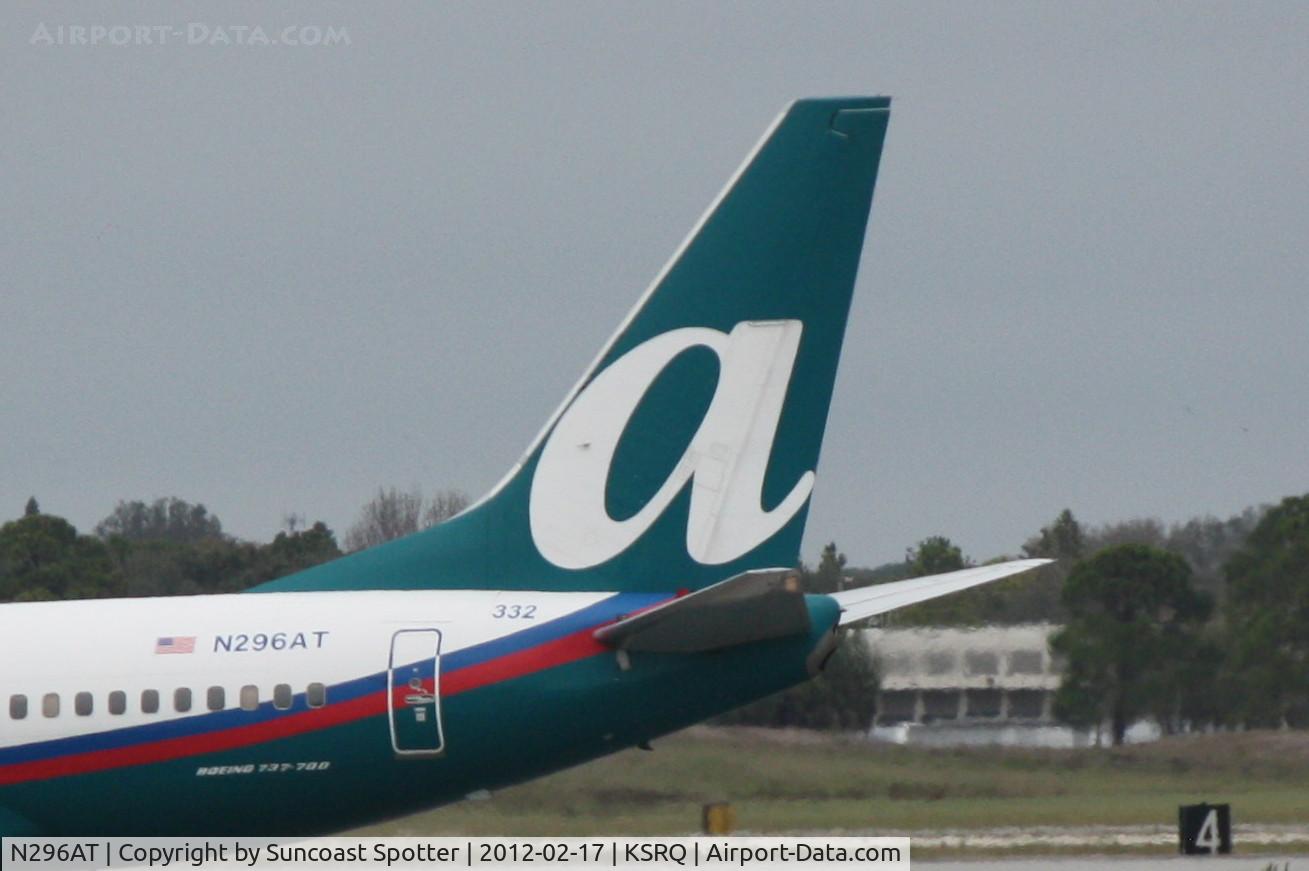 N296AT, 2006 Boeing 737-7BD C/N 34861, AirTran Flight 696 arrives on Runway 14 at Sarasota-Bradenton International Airport following a flight from Hartsfield-Jackson Atlanta International Airport