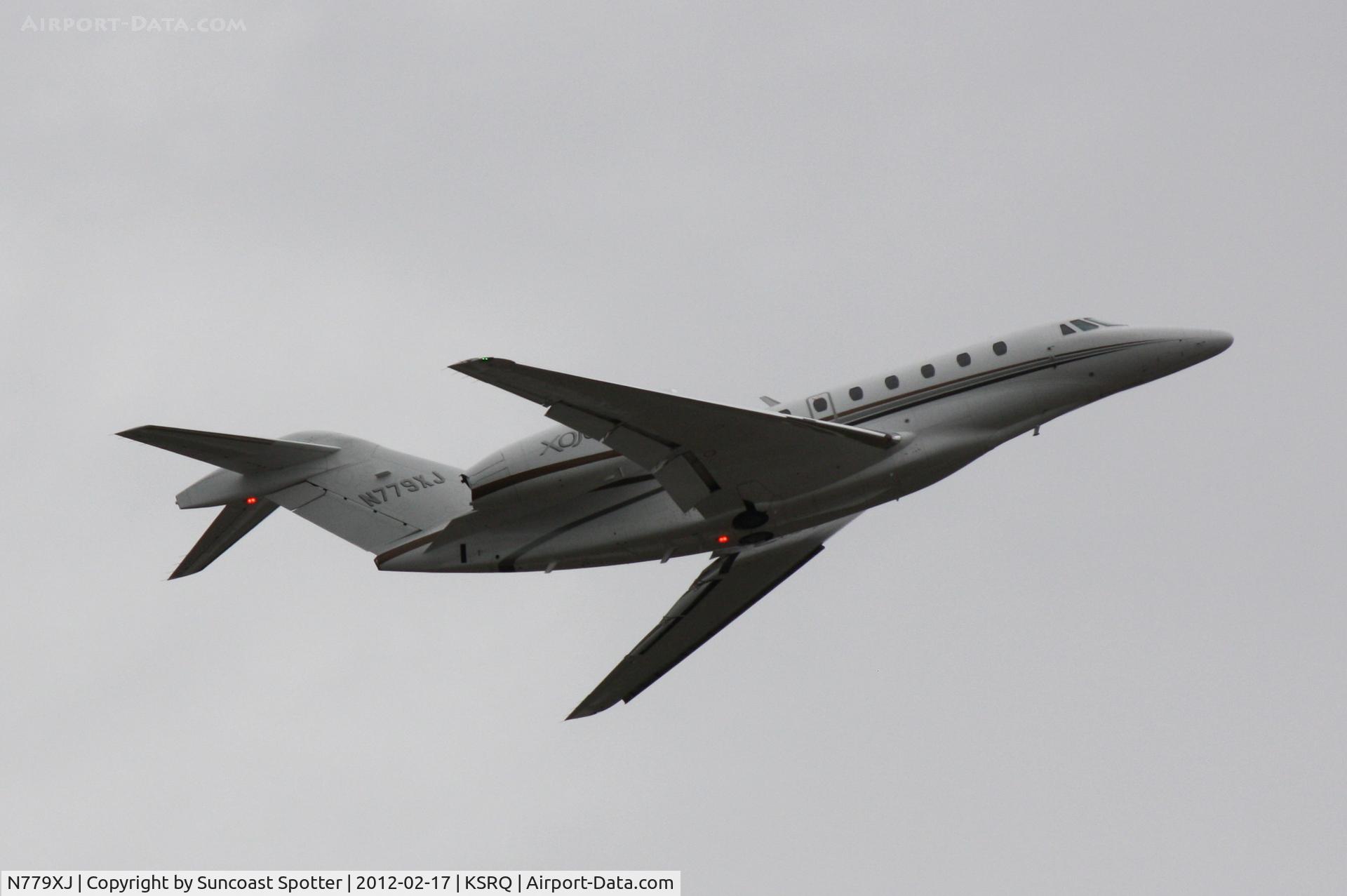 N779XJ, 2007 Cessna 750 Citation X C/N 750-0279, N779XJ departs Runway 14 at Sarasota-Bradenton International Airport enroute to New Castle Airport