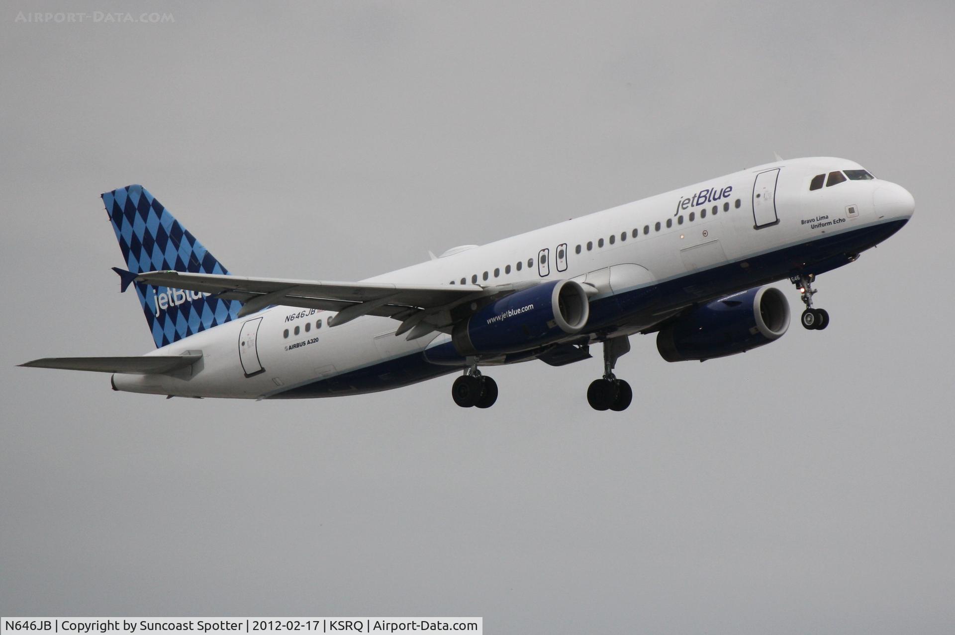 N646JB, 2006 Airbus A320-232 C/N 2945, Jet Blue Flight 346 departs Runway 14 at Sarasota-Bradenton International Airport enroute to John F Kennedy International Airport