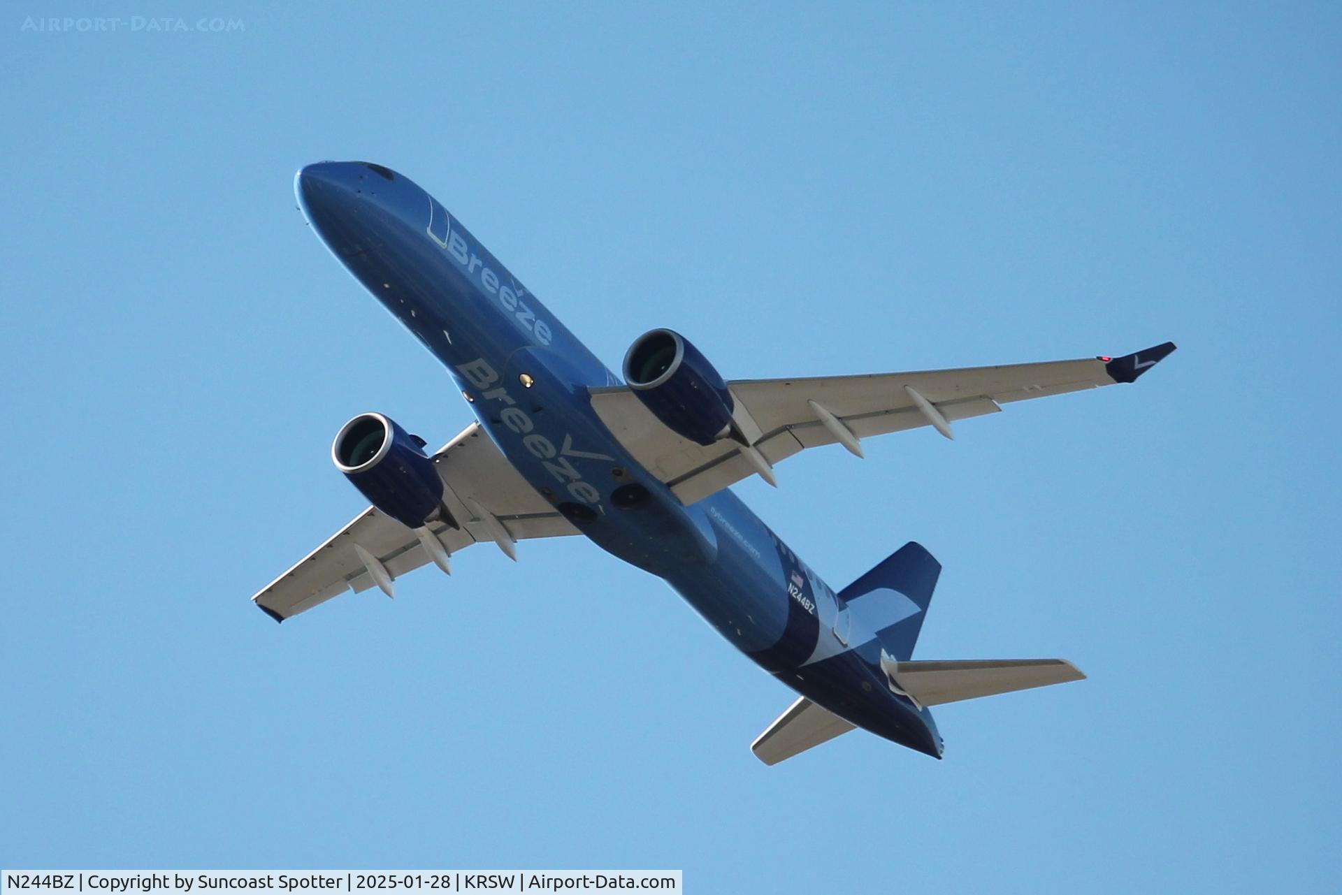 N244BZ, 2024 Airbus A220-371 C/N 55318, Breeze Flight 788 departs Runway 6 at Southwest Florida International Airport enroute to Portland International Jetport
