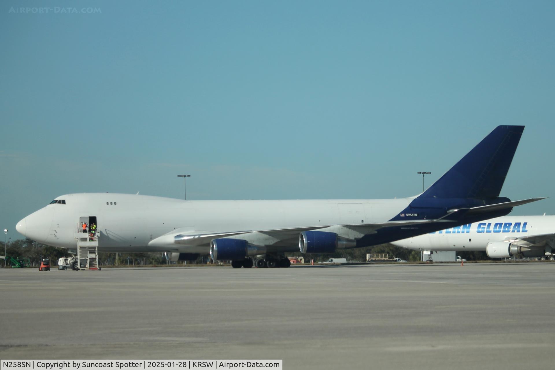 N258SN, 1999 Boeing 747-47UF C/N 29258, Western Global Flight 9258 sits on the north ramp at Southwest Florida International Airport following flight from Chicago-O’Hare International Airport