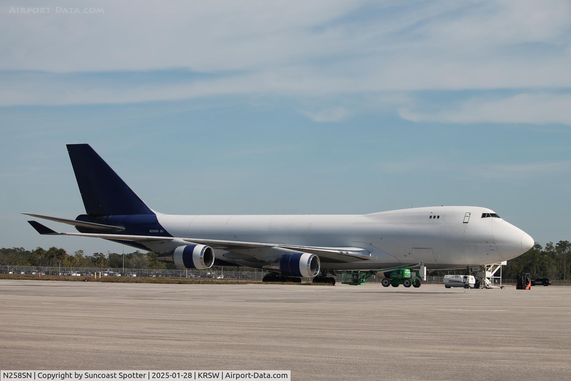 N258SN, 1999 Boeing 747-47UF C/N 29258, Western Global Flight 9258 sits on the north ramp at Southwest Florida International Airport following flight from Chicago-O’Hare International Airport