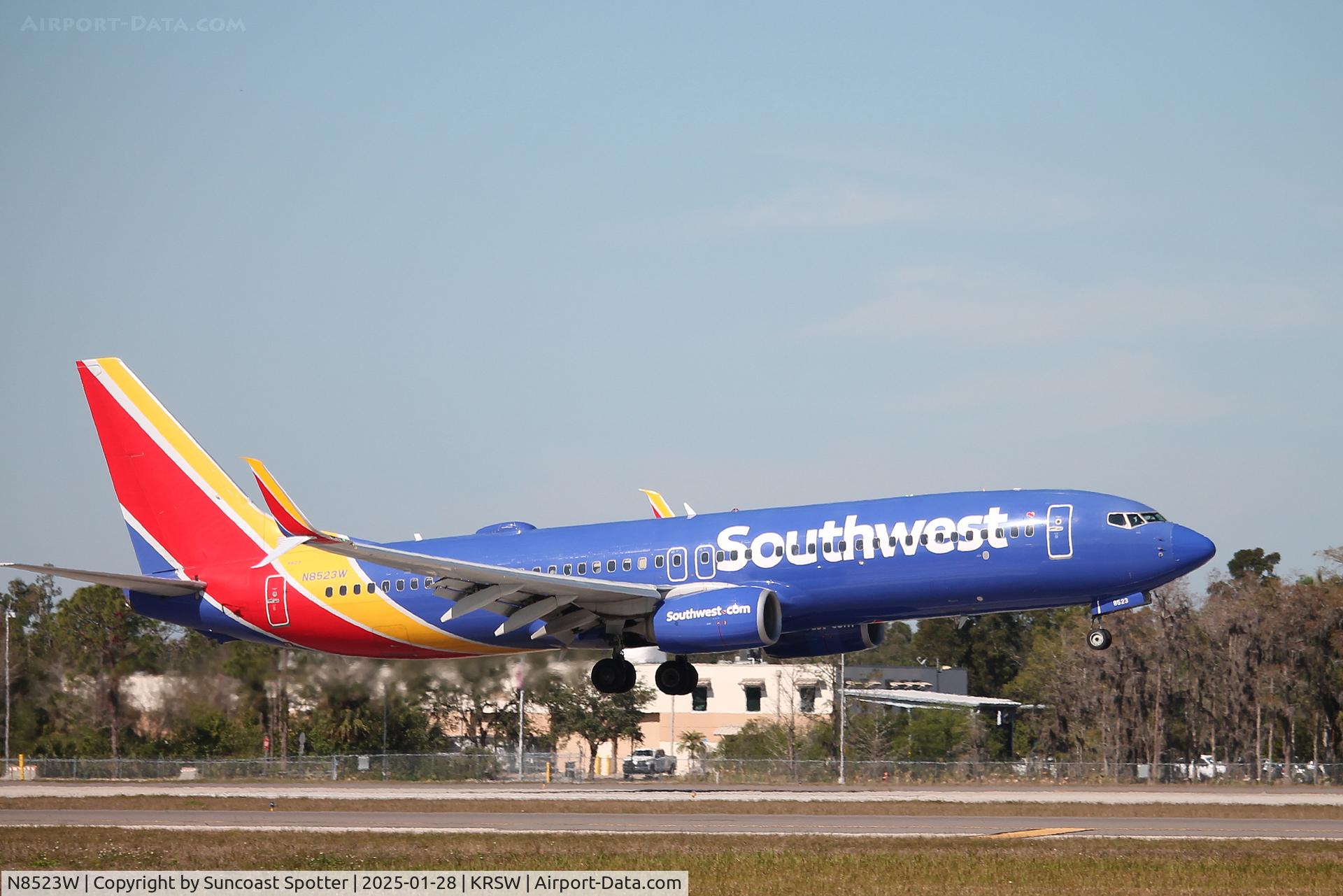 N8523W, 2017 Boeing 737-8H4 C/N 36969, Southwest Flight 1874 arrives on Runway 6 at Southwest Florida International Airport following flight from Baltimore-Washington International Airport