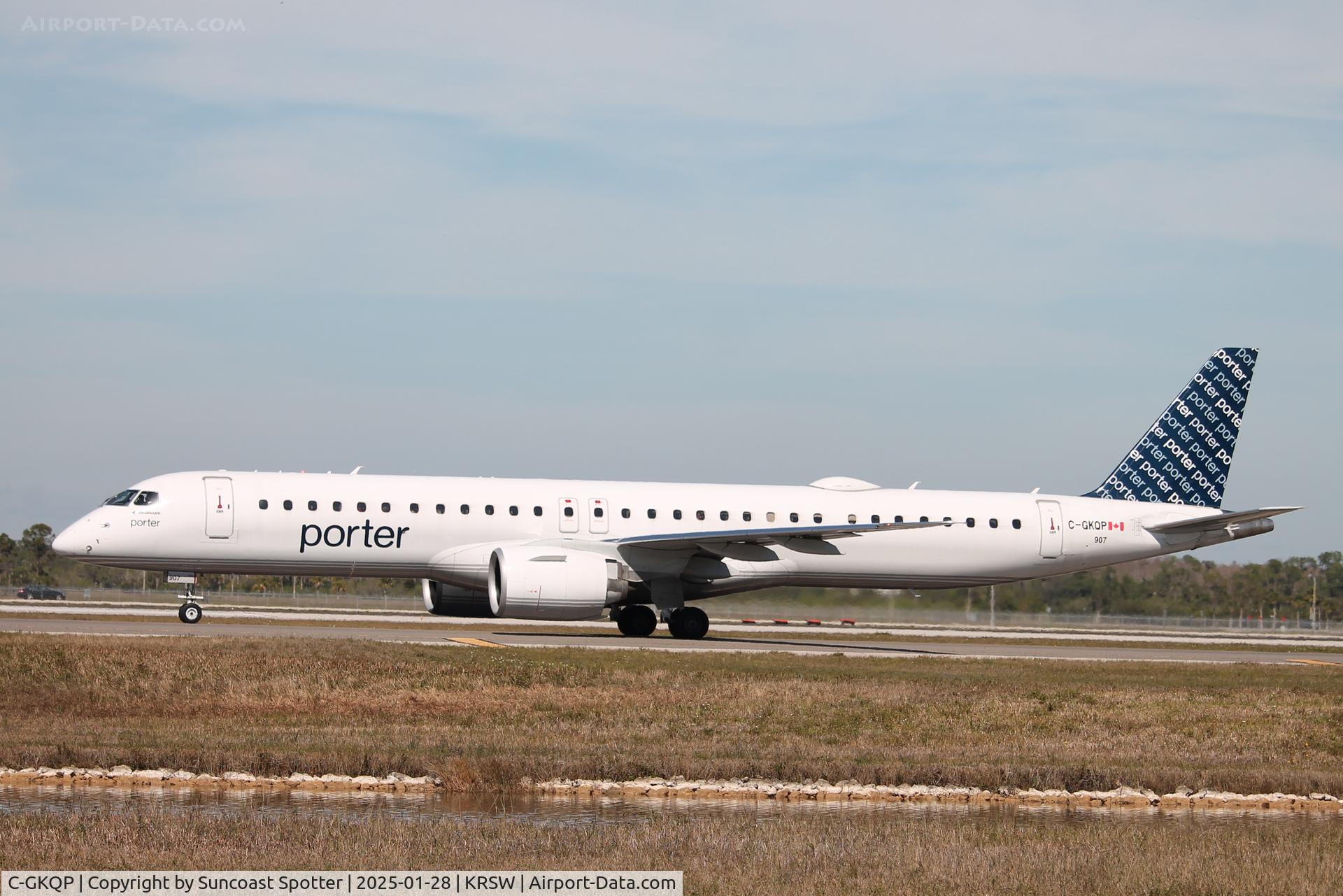 C-GKQP, 2023 Embraer 190-400STD (E195-E2) C/N 19020078, Porter Flight 534 taxis at Southwest Florida International Airport prior to flight to Ottawa International Airport