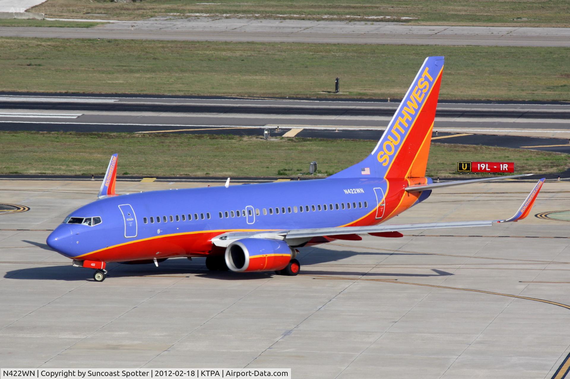 N422WN, 2002 Boeing 737-7H4 C/N 29826, Southwest sits on the ramp at Tampa International Airport