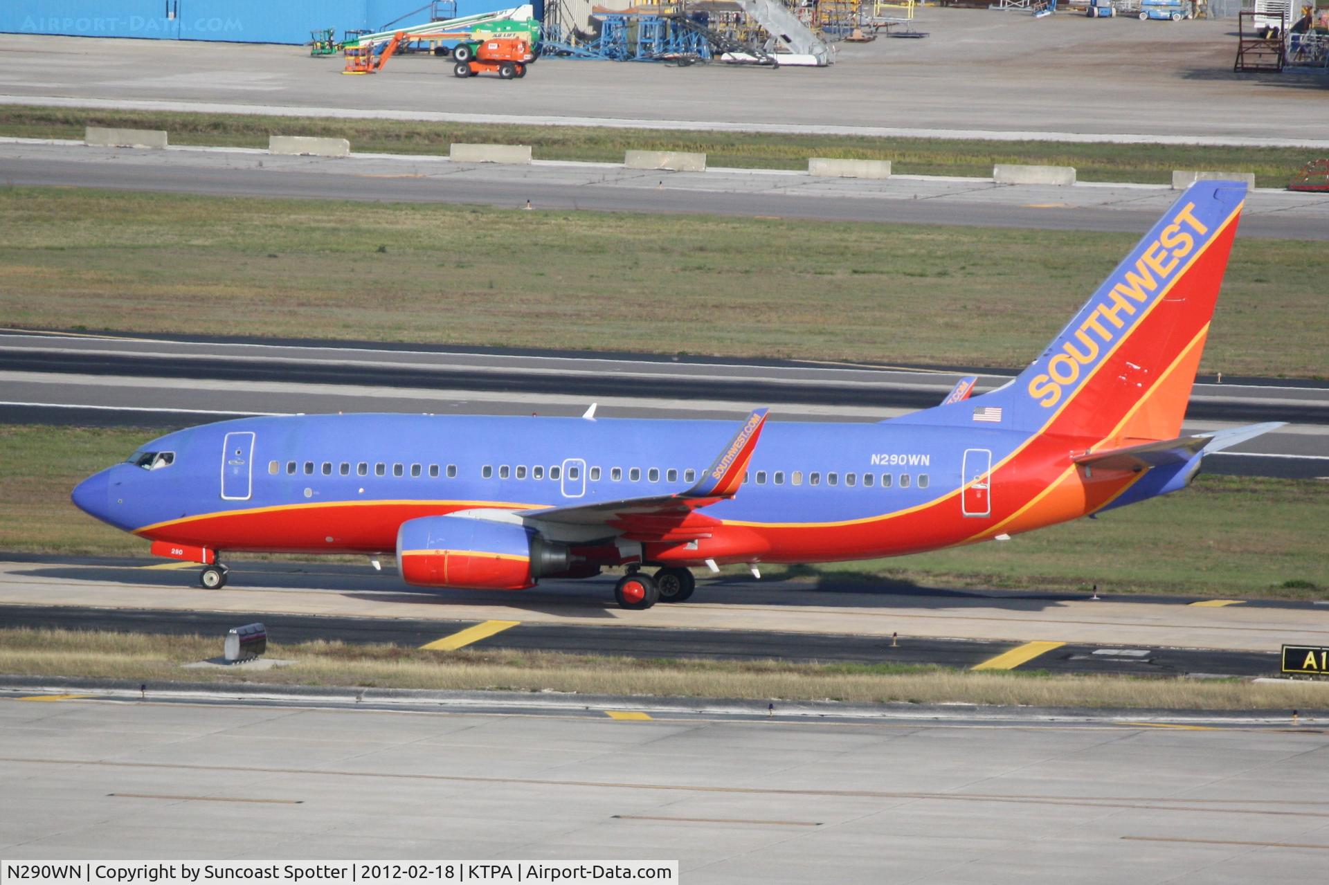 N290WN, 2007 Boeing 737-7H4 C/N 36632, Southwest Flight 767 arrives on Runway 19L at Tampa International Airport following a flight from Baltimore/Washington International Airport